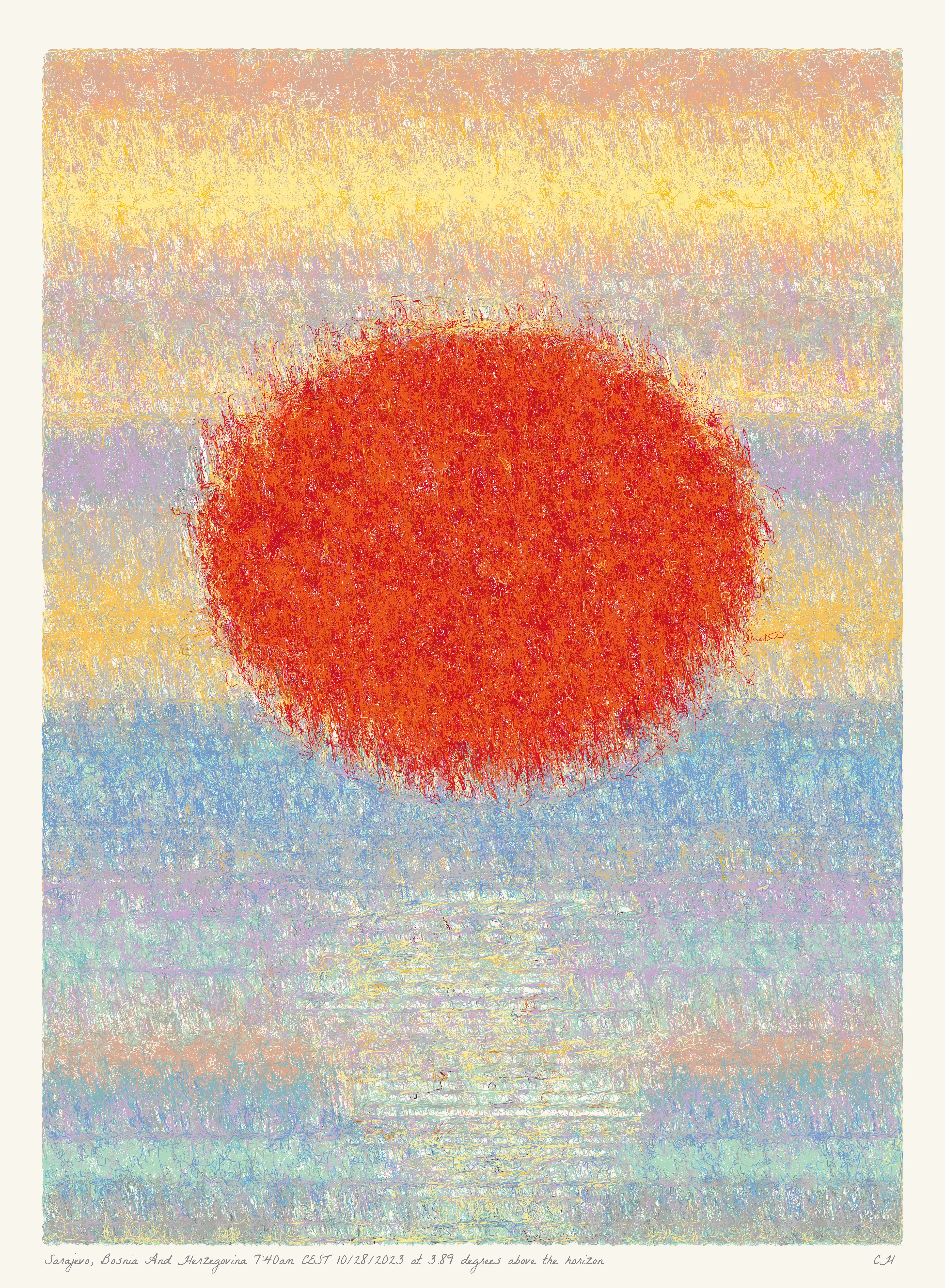 SOL is a collection of 365 generative paintings that captures a precise moment in time, when the sun is rising above the horizon. Each generative output is influenced by real world 2023 astronomical data. Every location, date, time and sunrise angle is unique. This information is recorded at the bottom of each piece and on the blockchain. Just like IRL, no two SOLs are alike.