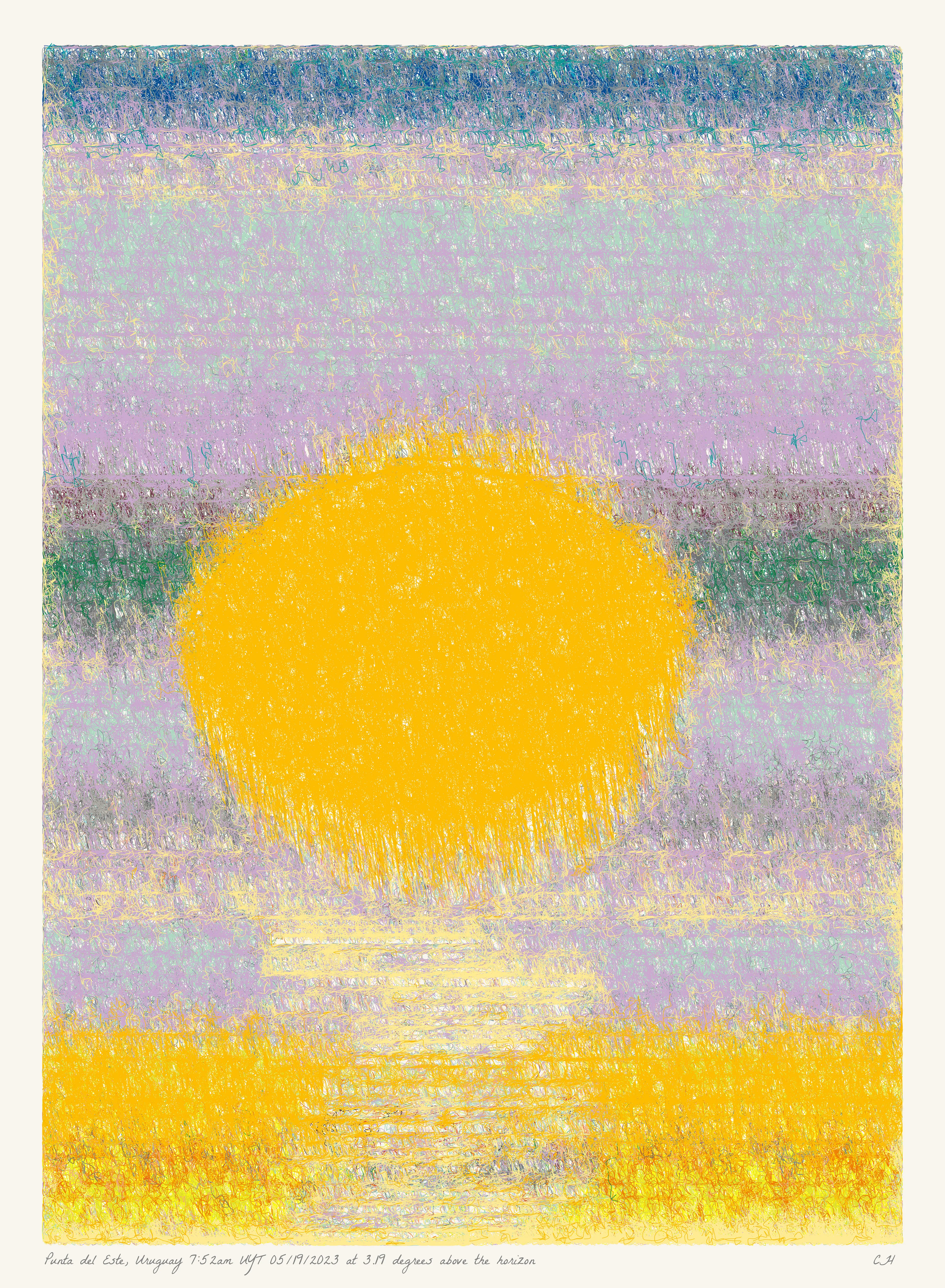 SOL is a collection of 365 generative paintings that captures a precise moment in time, when the sun is rising above the horizon. Each generative output is influenced by real world 2023 astronomical data. Every location, date, time and sunrise angle is unique. This information is recorded at the bottom of each piece and on the blockchain. Just like IRL, no two SOLs are alike.