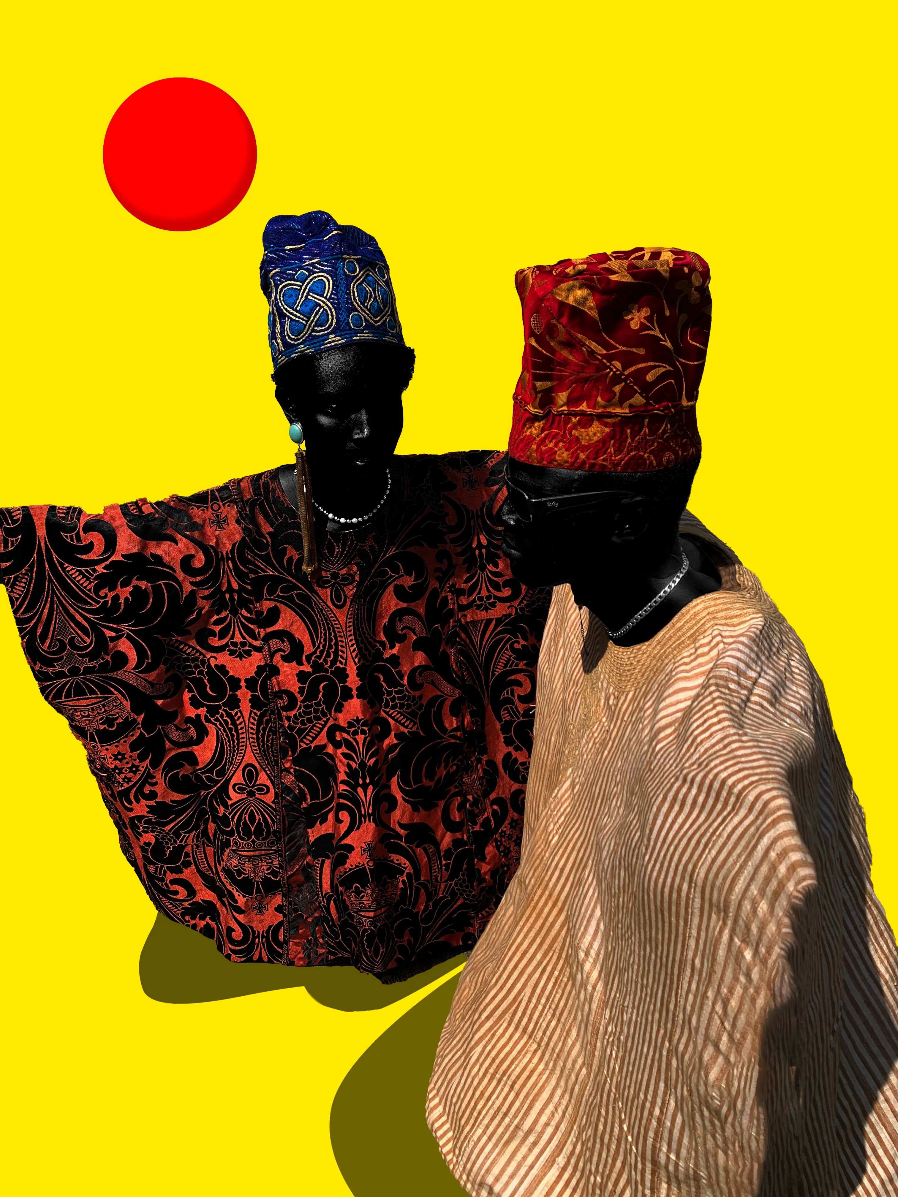 Dashíkí (Space) - In Color and Harmony Series

The Yoruba loaned the word dashiki from the Hausa term dan ciki, which means "underneath”. Dashiki, used to refer to the loose-fitting pullover, a functional work tunic for men, comfortable enough to wear in the heat.  
The Dashiki moved beyond style to functionality.

This collection features unique pieces from an imaginative state of a colorful and harmonious world Exploring beings who significantly is wearing African motifs and patterns, heavy jewelries and vibrant colors. Dressed up to identify indifference.