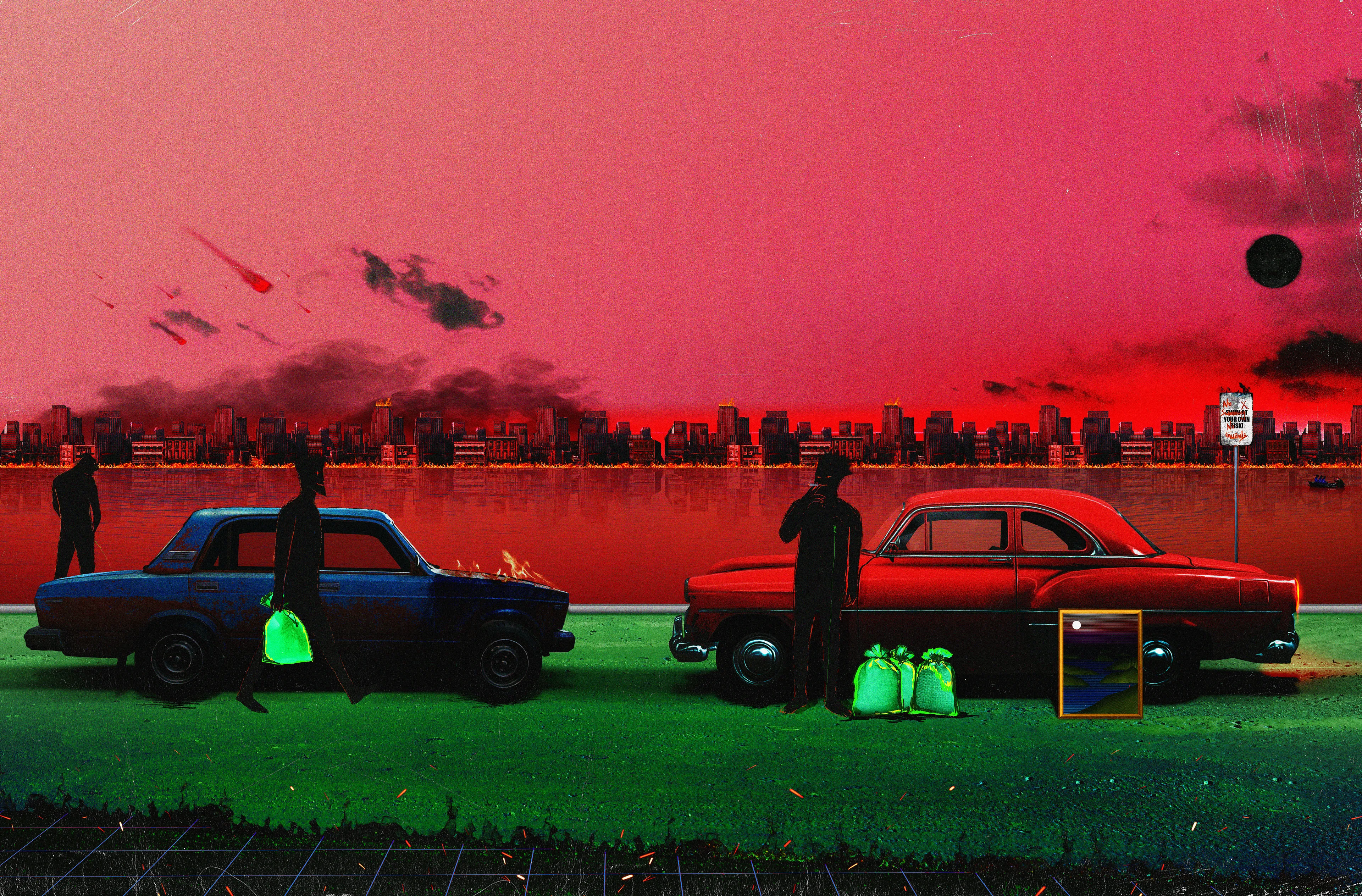 "Clinging to my screen, I spam and trade,
For money, my greed shall never fade.
I'll delve into red or green, it's all the same,
As long as my wallet fills, without any shame.

Trading art, but the works are fake,
My conscience now begins to ache.
What path to take, I do not know,
As my ill-gotten gains continue to grow."