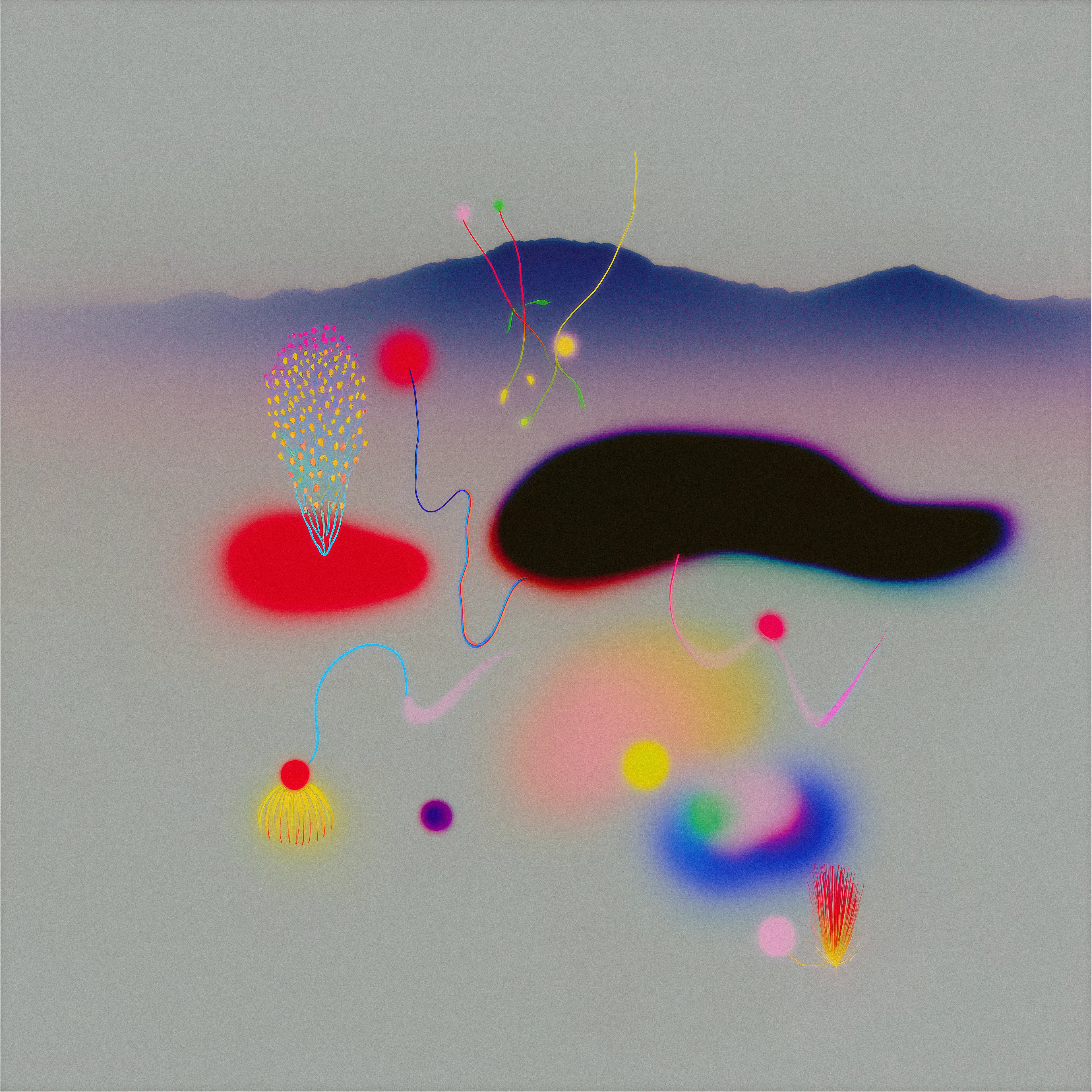 Takeshi first noticed the field on a Tuesday in late October, which seemed strange because he had walked this same route to the convenience store for eleven years and had never seen it before.

It wasn't really a field, he supposed. More like a pause in the world—a gray expanse that stretched toward mountains he also couldn't remember existing. The air there smelled like the inside of a new eraser, clean and full of potential mistakes.

He was thirty-four years old and worked in a small office where he processed insurance claims. His wife had left him two years ago, taking with her the cat, the good rice cooker, and whatever it was inside him that used to feel things. She'd said he was like a room where all the furniture was covered in sheets. *You're there*, she'd told him, *but nothing is really there.*

He stepped into the field.

The ground was soft, like walking on held breath. Scattered across the gray surface were shapes that didn't belong to the regular world—soft red pools that pulsed faintly, a dark form like a sleeping creature's shadow, orbs of color that floated without reason. Near his feet, something that looked like a small yellow jellyfish sat perfectly still, its tendrils drawn in fine lines as if by a careful child.

"You can see us," said a voice.

Takeshi turned. There was nothing there—only a cluster of dots arranged vaguely like a teardrop, yellow and orange, hovering above a red cloud.

"We weren't sure anymore," the voice continued. It seemed to come from everywhere, or perhaps from inside his own chest. "It's been a long time since anyone wandered in."

"What are you?" Takeshi asked. His voice sounded flat in the open air, the way voices do when there's nothing for them to bounce off of.

"We're what's left over," the dot-cluster said. "When a child imagines something and then forgets it. When someone almost remembers a dream but loses it. When a feeling doesn't have anywhere to go."

Takeshi looked at the dark shape in the center of the field—it was like a hole in a painting, soft-edged and absolute.

"That one," the voice said, reading his gaze, "is what remains of a man who stopped being surprised by anything. He came here three years ago and simply... stayed. We don't know if he's sleeping or if he's become something else entirely."

"That sounds lonely," Takeshi said.

"Does it? He doesn't seem to mind. Loneliness requires someone to miss."

Thin lines of color rose from the ground near the mountains—pink and green and red, reaching upward like plants searching for a sun that wasn't there. They swayed in a wind Takeshi couldn't feel.

"What do you want?" he asked.

"We don't want anything. Wanting is a living thing. We're more like... echoes. We repeat and repeat in a room that no one enters anymore."

Takeshi sat down. The ground accepted him gently. He thought about his apartment, the unwashed dishes in the sink, the television he left on for the sound of human voices. He thought about how he'd stopped calling his mother because he'd run out of things to say. How he sometimes stood in the shower until the water went cold because he forgot he was standing at all.

"Can I stay here?" he asked.

The dot-cluster drifted closer. "Many people ask that. But you still have weight. You'd sink through eventually, back into the regular world. Only those who've become truly hollow can float here."

"How do I become hollow?"

"You don't try. You just... forget to be anything else. One day you realize you're not a person anymore. You're just the space where a person used to stand."

A small pink orb drifted past Takeshi's shoulder. It felt warm, like a memory of summer.

"I should go back," he said, though he didn't move.

"Yes," the voice agreed. "But you'll return. They always do, the ones who can see us. You'll come back tomorrow, or next week, or in a year. And each time, the field will be a little more visible, a little more solid, and the other world—the one with convenience stores and insurance claims—will seem more like the dream."

Takeshi stood. His legs worked, which surprised him somehow.

"What's beyond the mountains?" he asked.

"We don't know. None of us have the weight to climb them. Perhaps nothing. Perhaps everything that was ever forgotten all at once. Perhaps just more gray."

He walked back toward the edge of the field. Behind him, the colors pulsed and drifted. The dark shape in the center didn't stir.

"One more thing," the voice called. "The jellyfish by your foot—the yellow one. It was a girl's imaginary friend. She's forty-seven now with children of her own. She works as a dentist in Osaka. She's happy, mostly. The jellyfish has been waiting here for forty years, but it doesn't know for what."

Takeshi looked at the small yellow form. Its lines were so delicate, so carefully drawn.

"Does it remember her?"

"It doesn't remember anything. But it keeps the shape of being remembered. That's different. That's almost like love, if you don't look at it too closely."

Takeshi walked home. He made dinner—instant ramen with an egg cracked in, the yolk soft and golden. He washed the dishes in the sink, all of them, even the ones from last week. He called his mother and talked about nothing for twenty minutes. She sounded surprised to hear from him.

That night, he dreamed of a field full of colors and a mountain he couldn't climb. In the dream, he was made of dots—hundreds of tiny dots—and he was waiting for someone to remember what shape he used to be.

When he woke, the morning light through his window was gray.

It looked, he thought, exactly like the beginning of something.

---

*He went back to the field every Tuesday for a year. Then every day. Then he stopped counting. The convenience store clerks noticed he came less often. His desk at the insurance company gathered dust. His mother's calls went to voicemail.*

*Somewhere in a gray field, a new shape appeared—not quite dark, not quite bright. It floated alongside the others, waiting for nothing, remembering everything, too hollow to sink, too heavy to disappear.*

*The jellyfish didn't move. It never did.*

*But if you looked closely—and almost no one did—it had drifted, over the years, just a little bit closer to where he stood.*