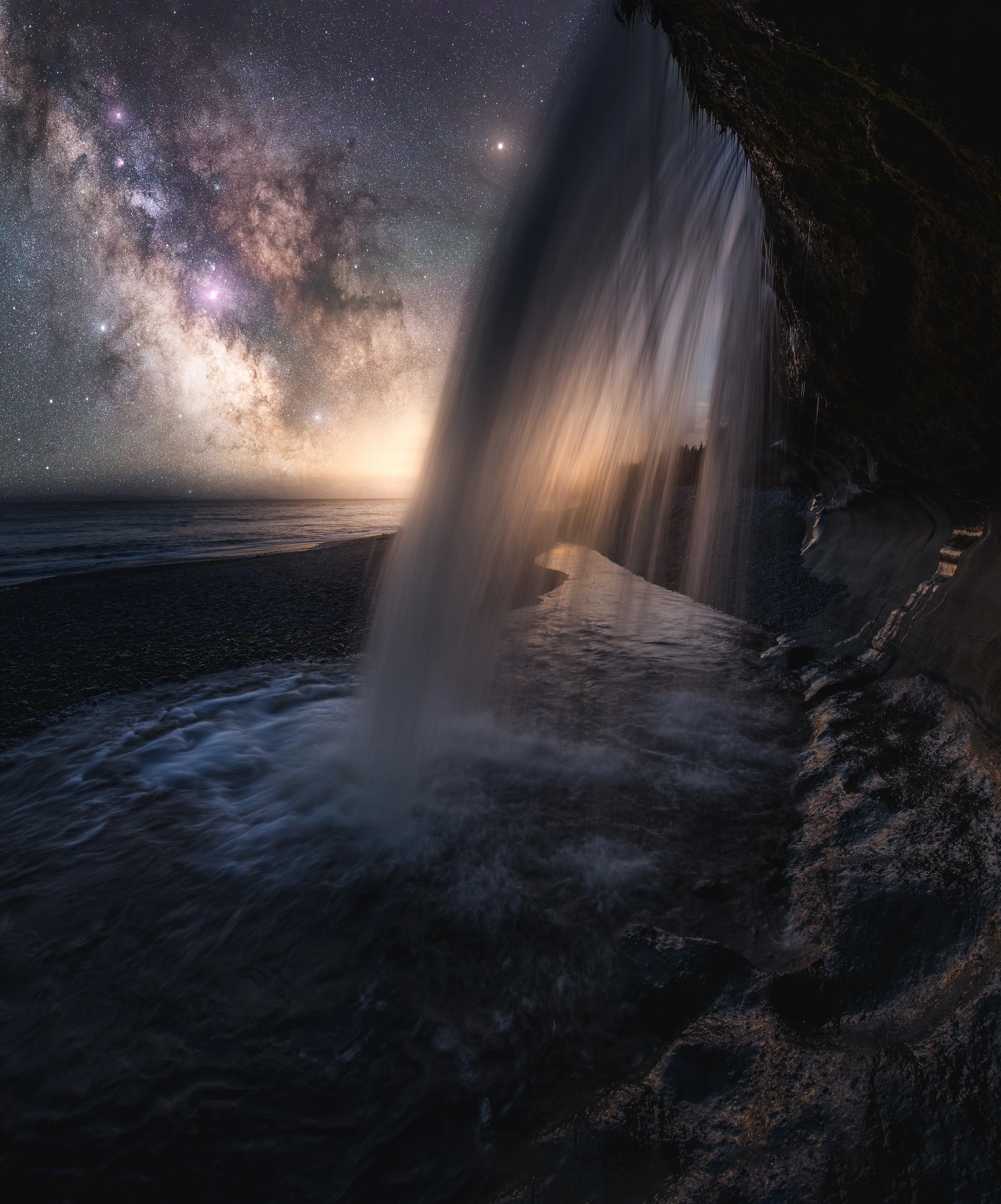 An otherworldly image I made many years ago depicting the milky way rising beyond a waterfall falling into the ocean. One of my more creative pieces I made over the years to portray a sense of an alien world to my viewers.

Image Size 4736x5700