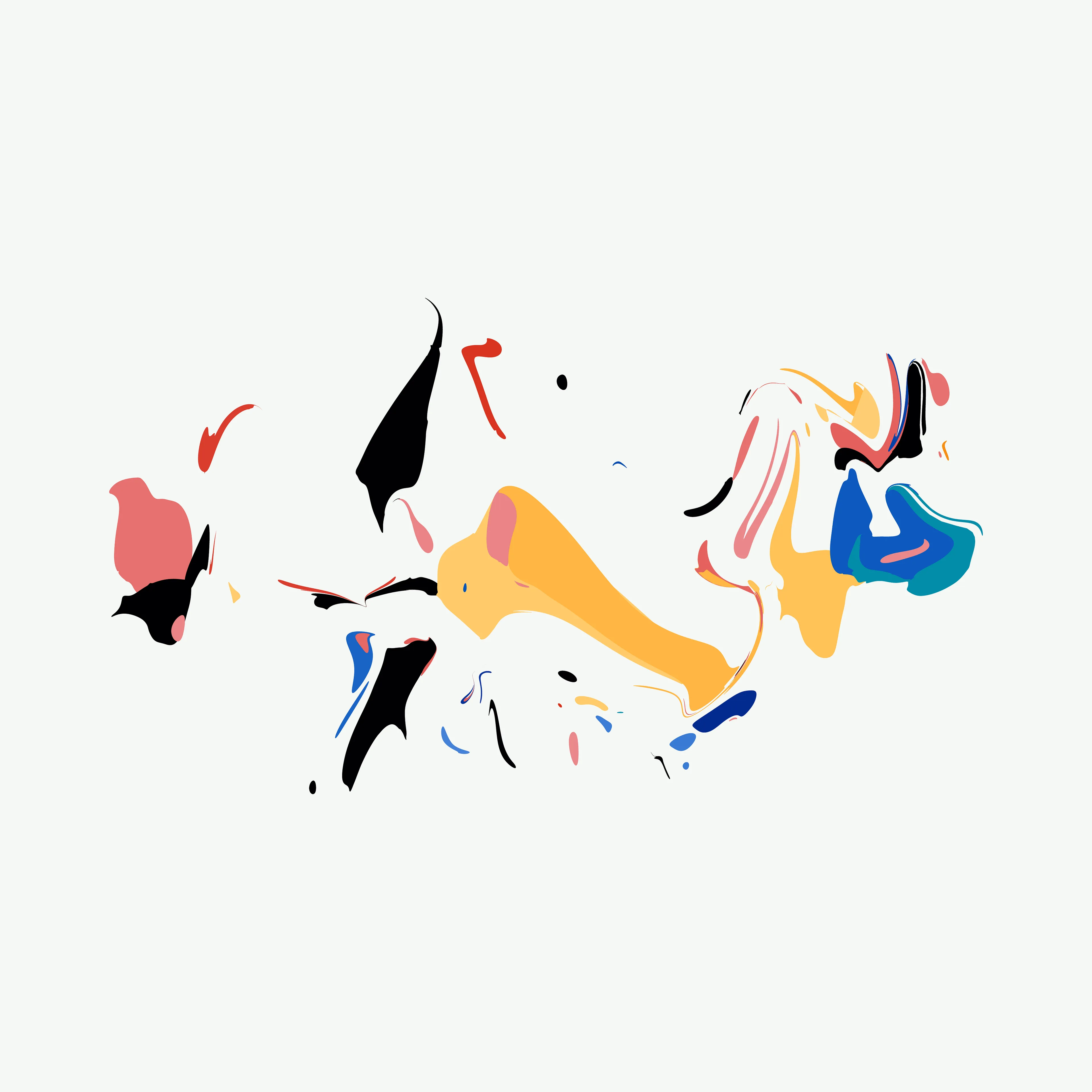 Our world is made up of near infinite examples of events that paradoxically represent both order and chaos. Chaos theory’s most famous tenant, the Butterfly Effect, explains how imperceptible changes in initial conditions can lead to massive and unpredictable differences in outcomes: how a butterfly flapping its wings weeks earlier may lead to a hurricane taking a different course.

Wander positions Rhythm & the Machine at the paradox point, building a system that visually suggests both order and chaos, striking a different balance in each composition. Saturated color fields reminiscent of paint moving through water are seemingly randomly distorted and dragged across the canvas. All the while repeating colors and evenly spaced gestures point to an underlying ordered system.

Intuitively you would not expect repeating the same thing over and over would lead to disorder, yet this is exactly what you find with many systems, such as pseudo-random number generators that are foundational to algorithmic generative art.

Through a reduced system that elevates a few “random” elements—the placement & size of colored geometric shapes, the direction & intensity of the gesture—Rhythm & the Machine introduces distortionary forces that Wander does not dictate nor completely control. Suddenly each cluster of colors takes on a life of its own, creating new forms we cannot predict.

Each work in the collection contains a second ‘instruction’ layer, which maps how the original colored shapes are placed and then distorted. This ‘instruction’ layer reminds us that chaos is in fact rooted in ordered systems. We can see the before and the after of the directional forces, how regular shapes became an abstracted color field. At the same time, the interactions are so complex and layered that trying to anticipate the future is a futile effort. We can try to understand but we cannot predict: a visual articulation of the butterfly effect. This insight is given added weight since the instruction layer is artificial and not a priori to the original digital work, where all of these functions happen simultaneously. The artist constructed it to provide the viewer this unique insight.

We see the moment of divergence, repeated not just in a single canvas but also across the collection. The wide range of possibilities alludes to infinity—a concept impossible to fully comprehend but in this reduced visual language Wander shows us a piece of it and our minds are able to begin to explore the spread if not the edges.