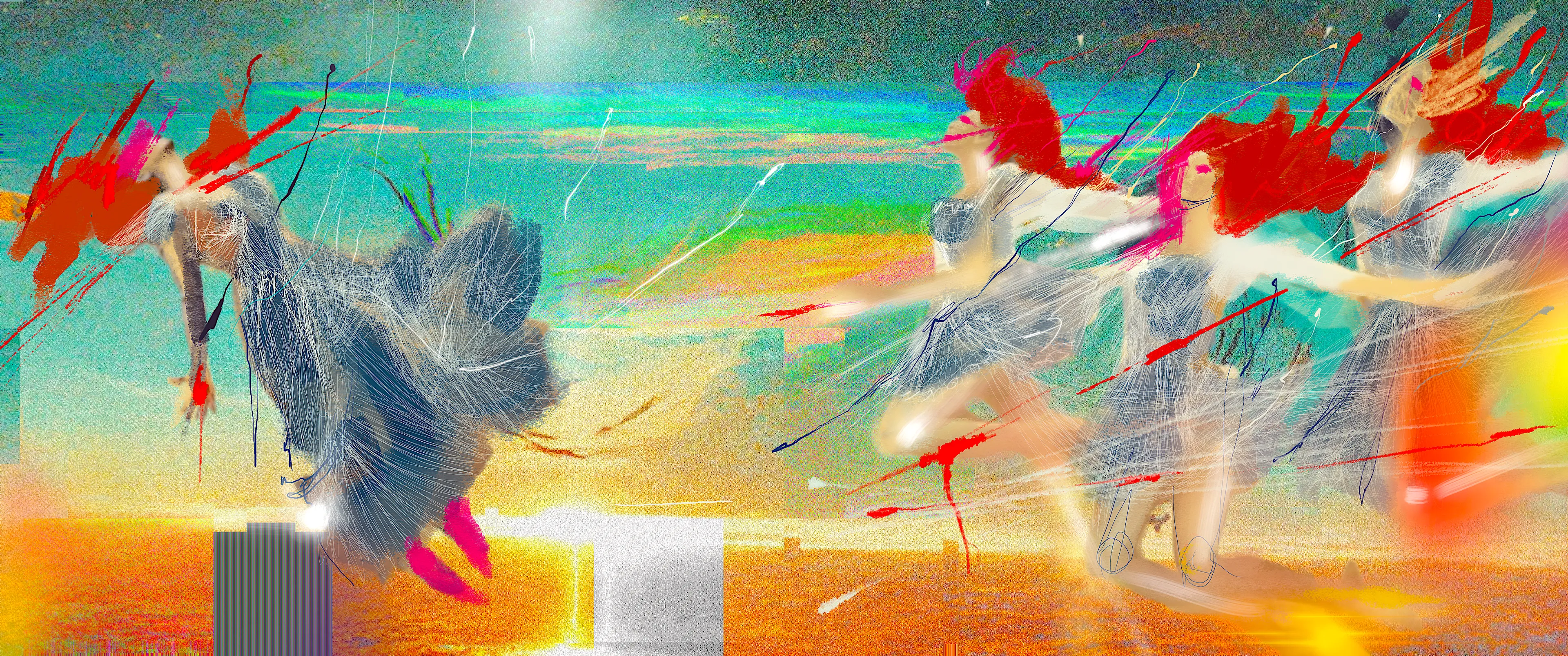 Dawn runs saffron through the firmament,  
Gossamer wind kisses, tumult ceased, 
The bitter hand of Zeus at impasse, 
Apocalypse of grace and manifest of fury...


The work was inspired by Homer's Iliad BkVIII:1-52 'Zeus warns the gods not to join in the battle':

"As Dawn prepared to spread her saffron mantle over the land, Zeus the Thunderer gathered the gods to the highest peak of many-ridged Olympus, and spoke to them while all listened: ‘Hear me, gods and goddesses, while I say what my heart prompts. Let none of you try to defy me: all must assent, so I may swiftly achieve my aim. Whomever I find inclined to help the Greeks or Trojans, shall suffer the lightning stroke and be sent back ignominiously to Olympus, or be seized and hurled into dark Tartarus, into the furthest, deepest gulf beneath the earth, with iron gates and threshold of bronze, as far below Hades as earth is from heaven. Then you will see how much mightier I am than you immortals. Go on: attempt it, and see. If you tied a chain of gold to the sky, and all of you, gods and goddesses, took hold, you could not drag Zeus the High Counsellor to earth with all your efforts. But if I determined to pull with a will, I could haul up land and sea then loop the chain round a peak of Olympus, and leave them dangling in space. By that much am I greater than gods and men."

Oil painting x ai x digital painting (4096 px by 1714px)