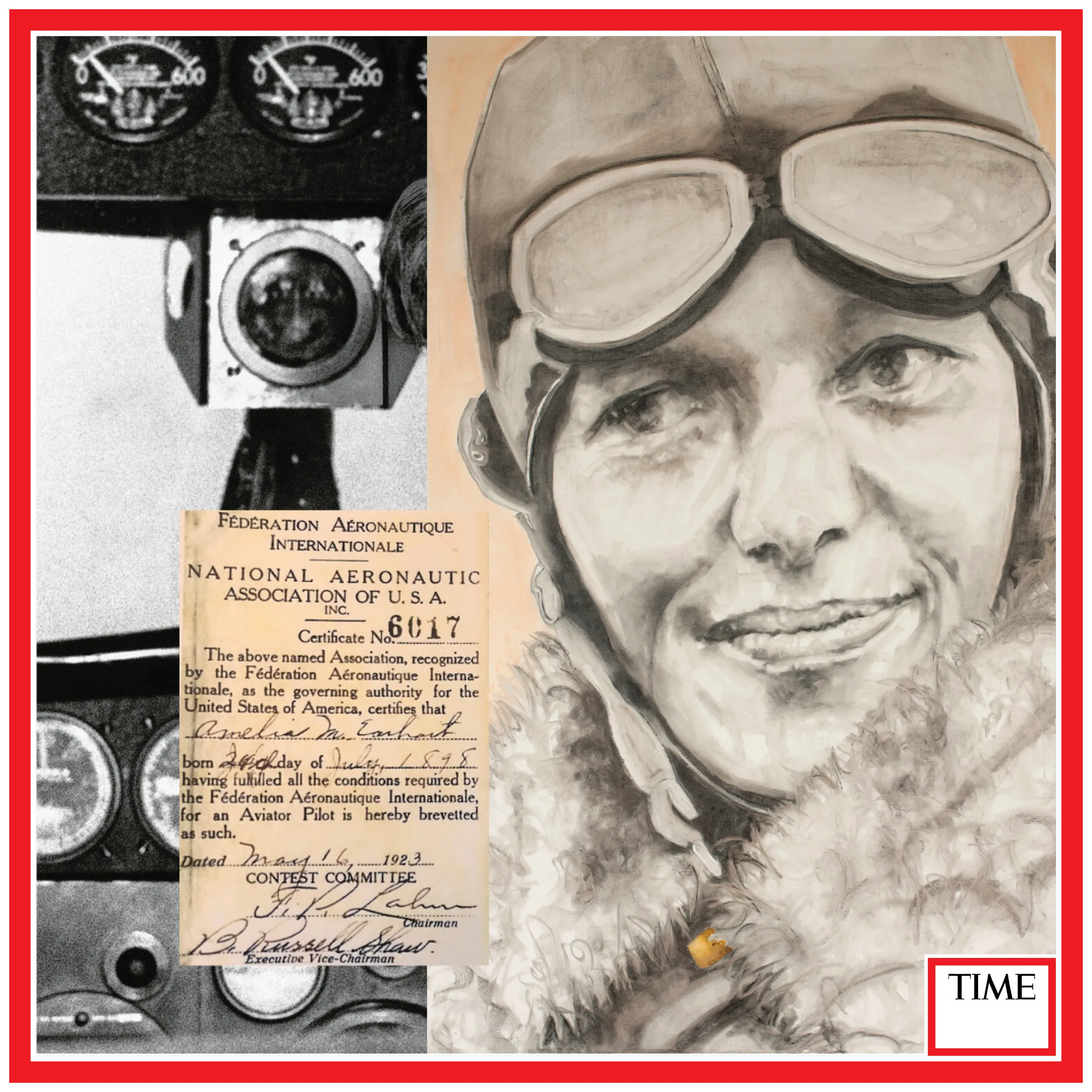 Attending an air show in her late teens, Amelia was immediately fascinated with air travel. Defying suffocating conventional pressures, she pursued her dream and took her first lesson in 1921. Given the rickety nature of early planes, this was a courageous path to follow. Eventually she purchased her first bright yellow plane and named it "The Canary", which she used to set many records. Ultimately, she became the first woman to fly solo across the Atlantic. She followed this as the first woman to fly solo from Honolulu to California. On July 2, 1937, while attempting to become the first woman to circumnavigate the earth, Amelia perished. In her last transmission, after indicating she was short of fuel on the most difficult leg of the journey, Earhart reported, “We are running north and south.” Nothing further was heard from her. Gone too soon, we thank you Amelia for taking to the skies, paving the way for many women to follow. Original piece is charcoal and oil on a 5ft tall canvas.