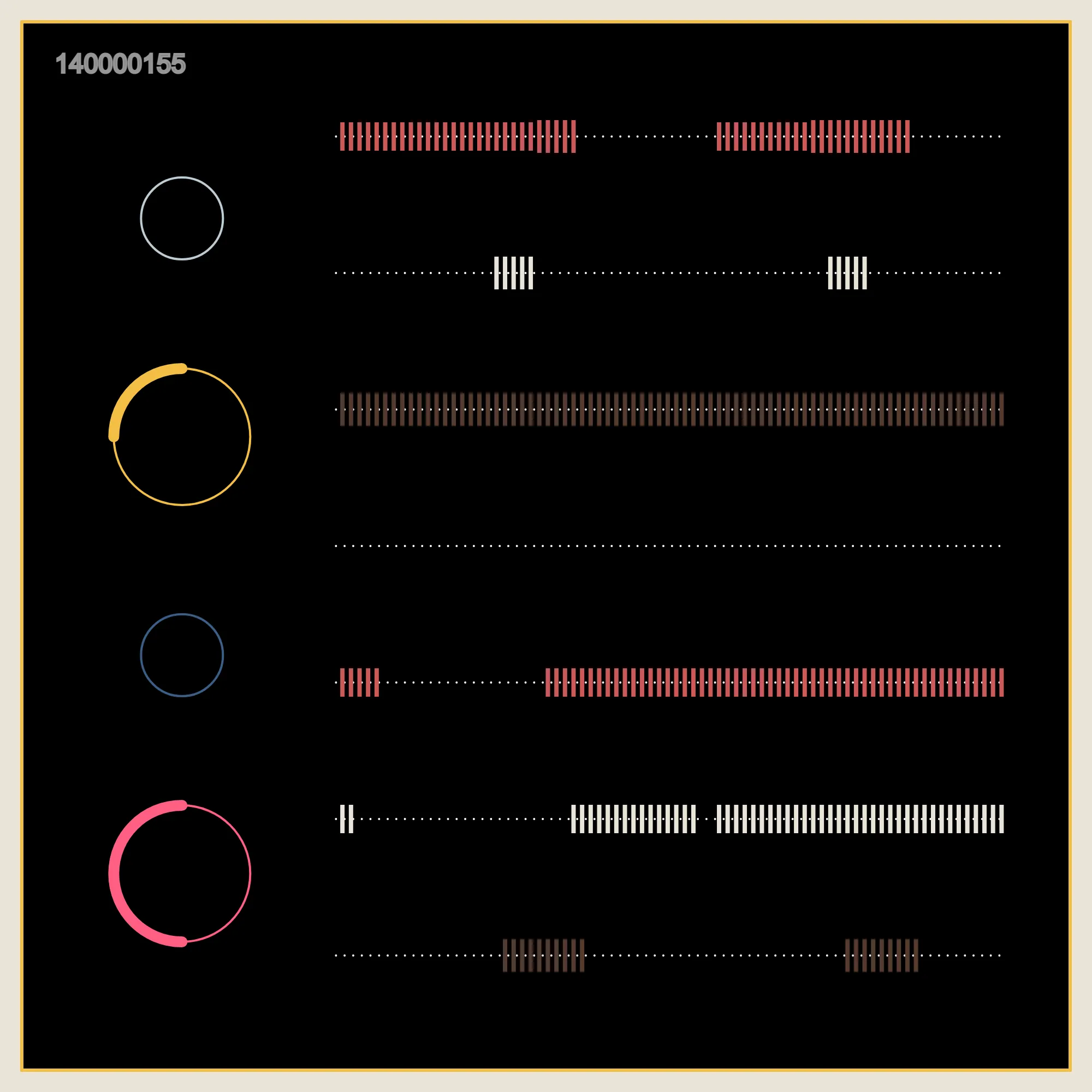 There is no dominant between the sound and the graphic in Good Vibrations. They are all driven by logic and algorithms. It's a record of times in B-side, it's like a music sheet of Good Vibration. Just read those records. The past, the present and the future, all happened at the same time. You must listen to the vibration, write down the sheet in the time. It's about coincidence, circulation and the way how we count time. It’s all about Good Vibrations. https://artblocks.io/token/140000155/