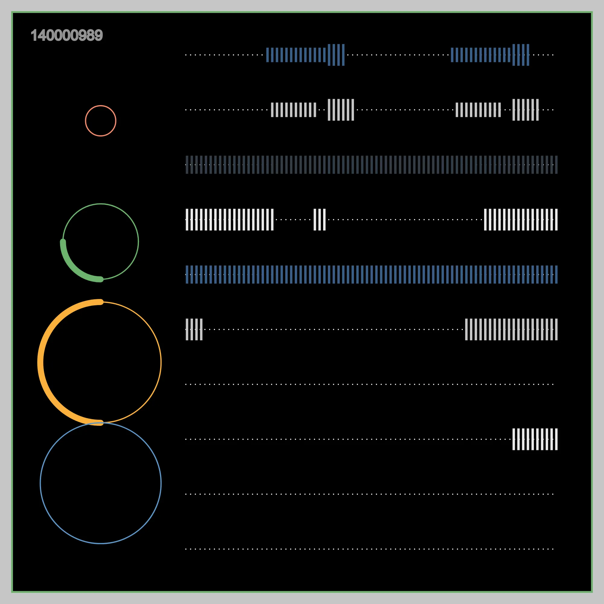 There is no dominant between the sound and the graphic in Good Vibrations. They are all driven by logic and algorithms. It's a record of times in B-side, it's like a music sheet of Good Vibration. Just read those records. The past, the present and the future, all happened at the same time. You must listen to the vibration, write down the sheet in the time. It's about coincidence, circulation and the way how we count time. It’s all about Good Vibrations. https://artblocks.io/token/140000989/