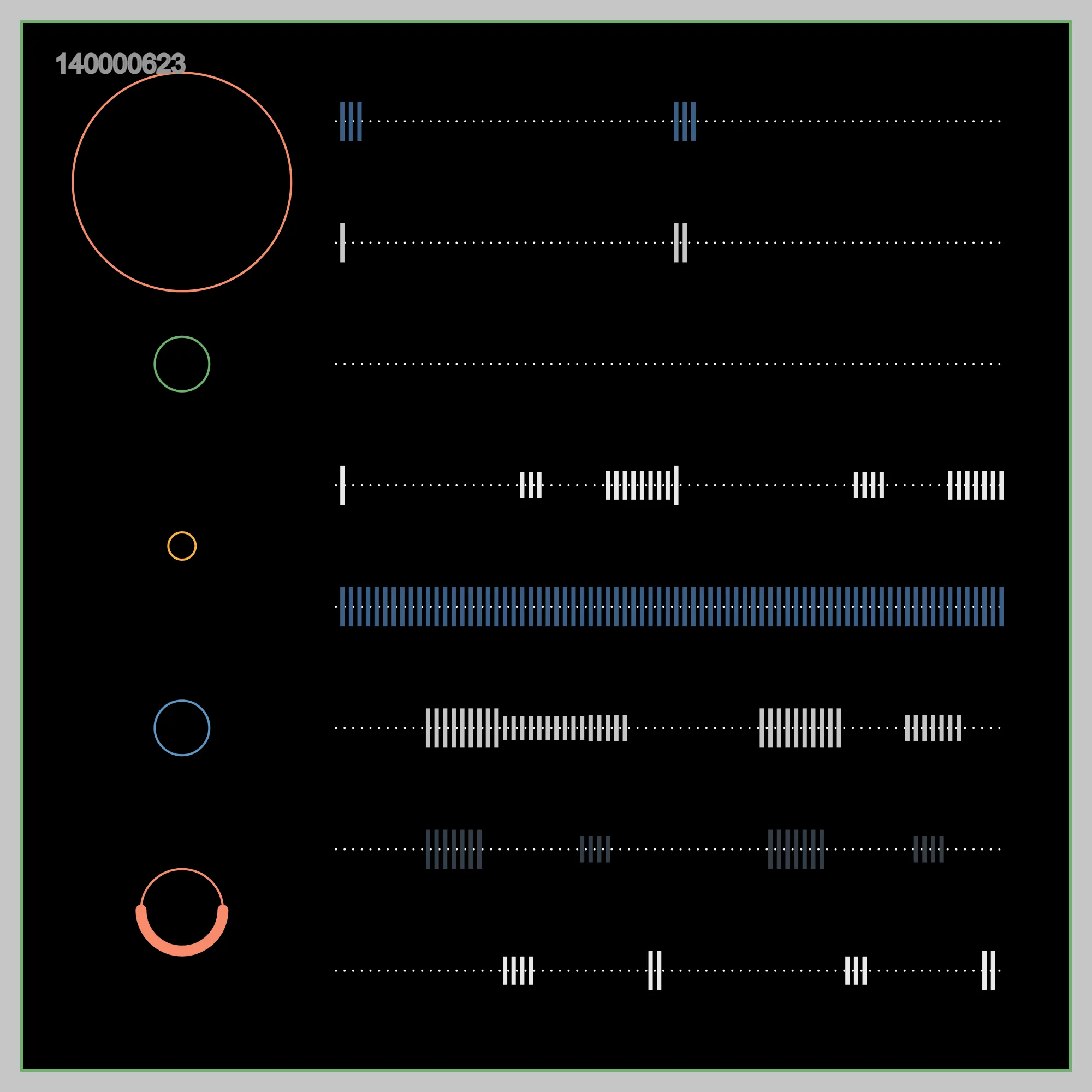 There is no dominant between the sound and the graphic in Good Vibrations. They are all driven by logic and algorithms. It's a record of times in B-side, it's like a music sheet of Good Vibration. Just read those records. The past, the present and the future, all happened at the same time. You must listen to the vibration, write down the sheet in the time. It's about coincidence, circulation and the way how we count time. It’s all about Good Vibrations. https://artblocks.io/token/140000623/