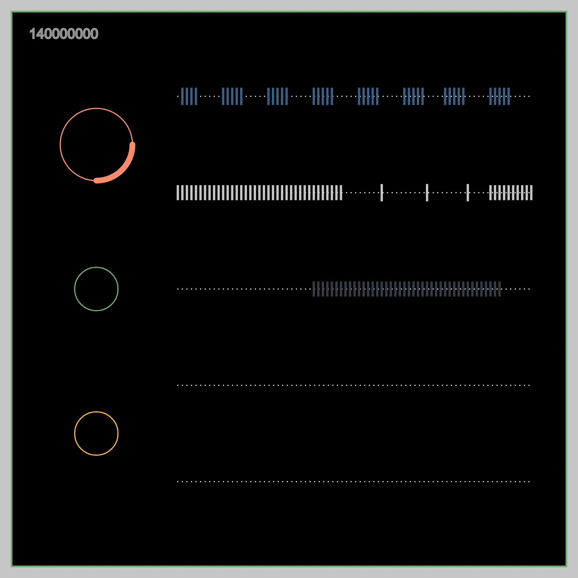 There is no dominant between the sound and the graphic in Good Vibrations. They are all driven by logic and algorithms. It's a record of times in B-side, it's like a music sheet of Good Vibration. Just read those records. The past, the present and the future, all happened at the same time. You must listen to the vibration, write down the sheet in the time. It's about coincidence, circulation and the way how we count time. It’s all about Good Vibrations. https://artblocks.io/token/140000000/