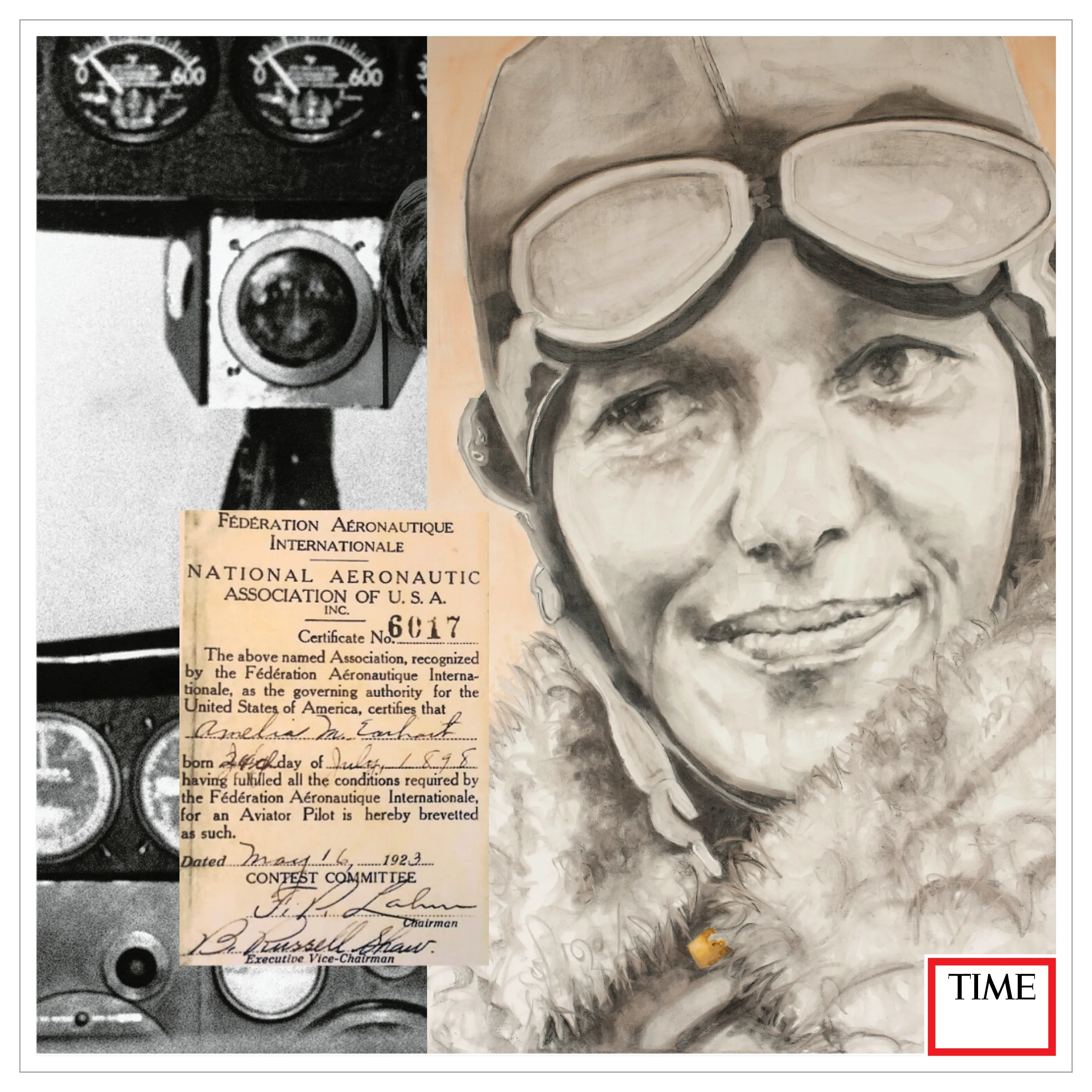 Attending an air show in her late teens, Amelia was immediately fascinated with air travel. Defying suffocating conventional pressures, she pursued her dream and took her first lesson in 1921. Given the rickety nature of early planes, this was a courageous path to follow. Eventually she purchased her first bright yellow plane and named it "The Canary", which she used to set many records. Ultimately, she became the first woman to fly solo across the Atlantic. She followed this as the first woman to fly solo from Honolulu to California. On July 2, 1937, while attempting to become the first woman to circumnavigate the earth, Amelia perished. In her last transmission, after indicating she was short of fuel on the most difficult leg of the journey, Earhart reported, “We are running north and south.” Nothing further was heard from her. Gone too soon, we thank you Amelia for taking to the skies, paving the way for many women to follow. Original piece is charcoal and oil on a 5ft tall canvas.