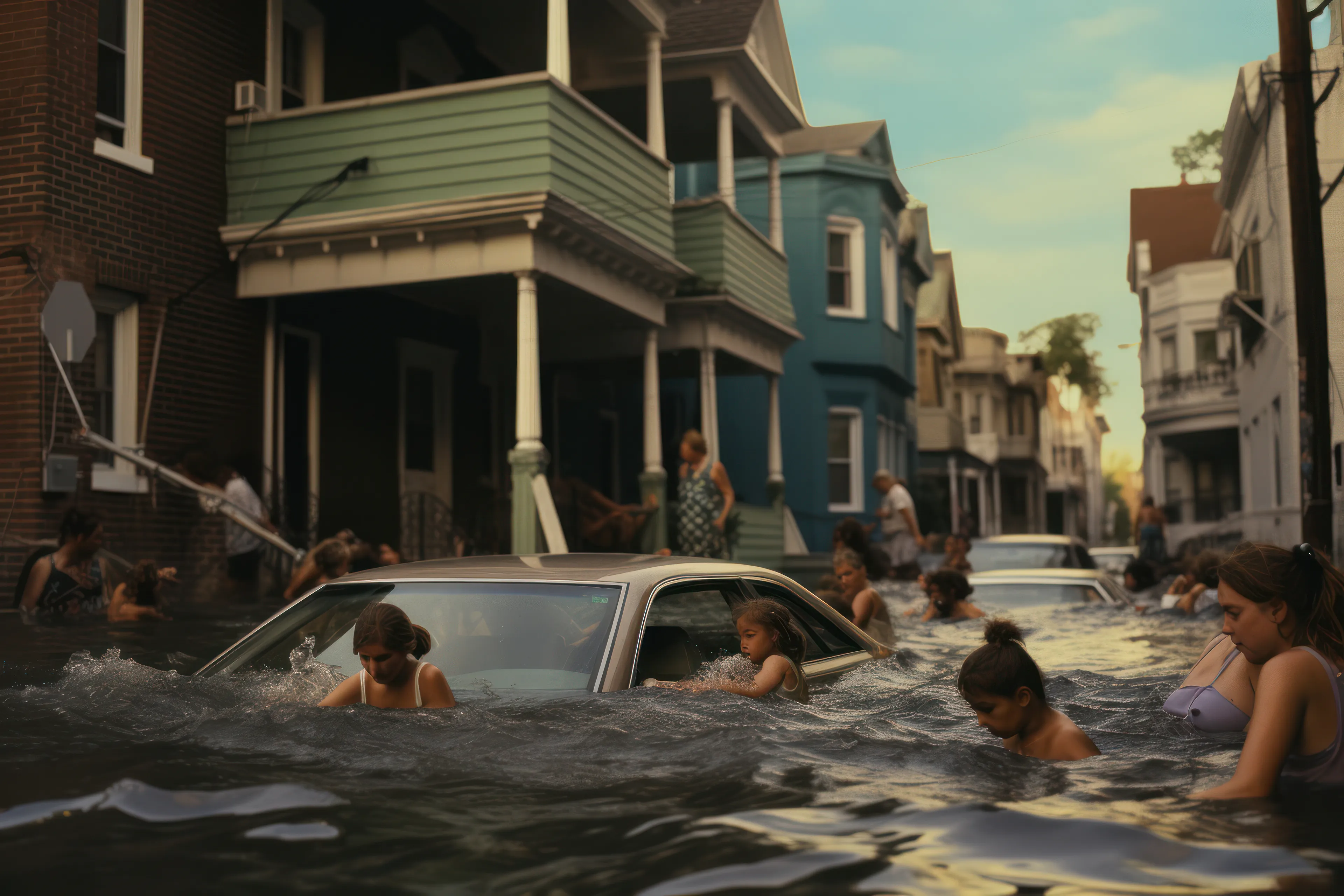 A Synthetic Photography Series Documenting a Fictional Crisis. In the summer of 1996, an unprecedented series of storms unleashed their fury upon New York City, causing widespread devastation. This art collection features 100 AI-generated images exploring stories of humans who don't exist and moments that never happened. BAPTISM questions the nature of truth in photography and invites viewers to reflect on the role of AI-generated imagery in shaping our understanding of history.
