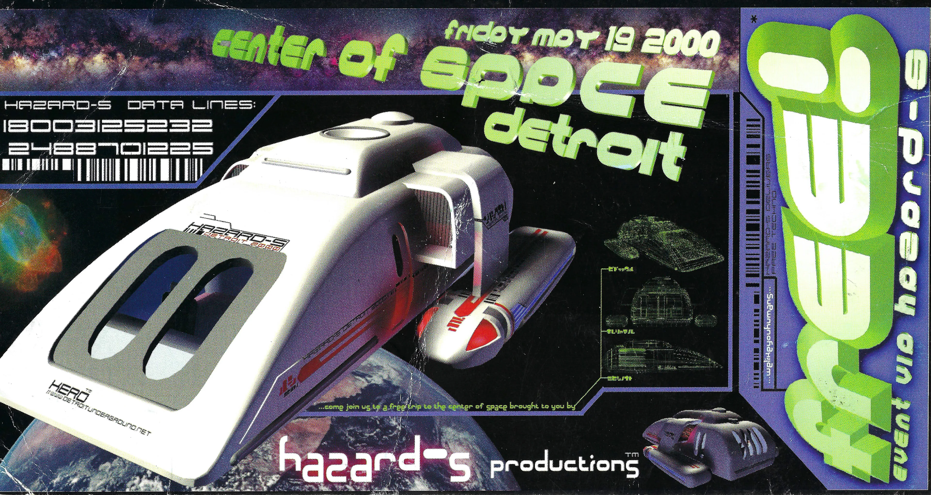 Center Of Space  [Year 2000] 
DETROIT RAVE FLYER SCAN

A series of underground rave flyer scans from the late 90’s and early 00’s designed by Kero in Detroit using 3D STUDIO MAX, PHOTOSHOP, ILLUSTRATOR and NATO + 55.


These flyers capture a historic moment of time where illegal raves were thriving in Detroit, they were 10,000 printed and lost in time but now minted eternally on the blockchain.

Cɛռȶɛʀ Oʄ Sքǟƈɛ 🛸 [2000]

 💽💾☠


Winner receives:
 4992 x 2657 JPG Flyer Scan 
