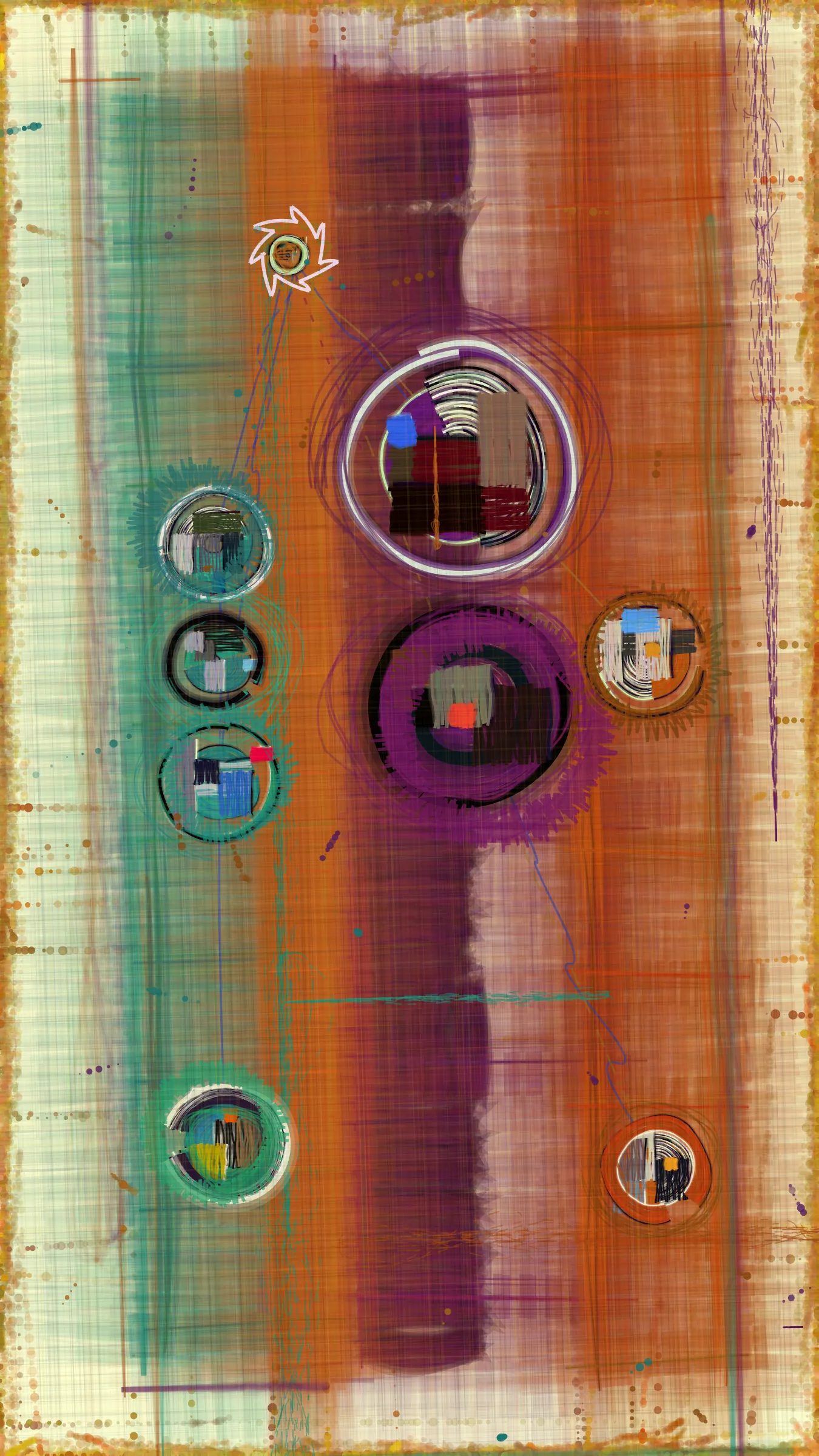 marfaMESH is an event-driven generative art experiment that took place over the course of Marfa 2023, Sept 21st to 24th. To participate attendees were required to download the marfaMESH app developed by Shane Richardson (Breath You, Ouroboros) and wear a NFC Card lanyard powered by IYK. Scanning other peoples lanyards built a social graph of interactions that created personalized artworks for each participant that evolved throughout the event. When scanning, the app prompted users to take a picture from which colors and basic forms were abstracted and fed into the emerging artwork. Interactions ‘nodes’ are clustered based on eleven key geo locations and there is a night day mode based on time of last interaction.  The project’s primary objective was to serve as an icebreaker to help bring about connections between people that wouldn’t have met otherwise. 

It is hoped that this project is an example of how generative art can be used to create highly personalized art chronicles of an event. Art that helps to preserve memories and create a treasured artifact that’s an extension of the ticket stub or merch item we are all familiar with. It's my belief that generative art has inherent properties that enable it to provide a new class of art that is part infographic; memorabilia; social graph; personal story and proof of participation. I can see a future in which a person's inner and outer worlds can be expressed in an evolving, responsive and interactive artwork. These life-artworks may meld in real time with life-artworks from friends and family or as large community expressions. 

A global expression of all the data collected will be created and auctioned as a one of one in the coming year. While it might seem that the individual outputs in this series will have the greatest value and meaning to the co-creators, a single collective expression of the event may have more value and meaning to art culture as a whole. Profits from this auction will be reinvested into the continued exploration of this approach of which marfaMESH has served as a compelling early proof-of-concept.