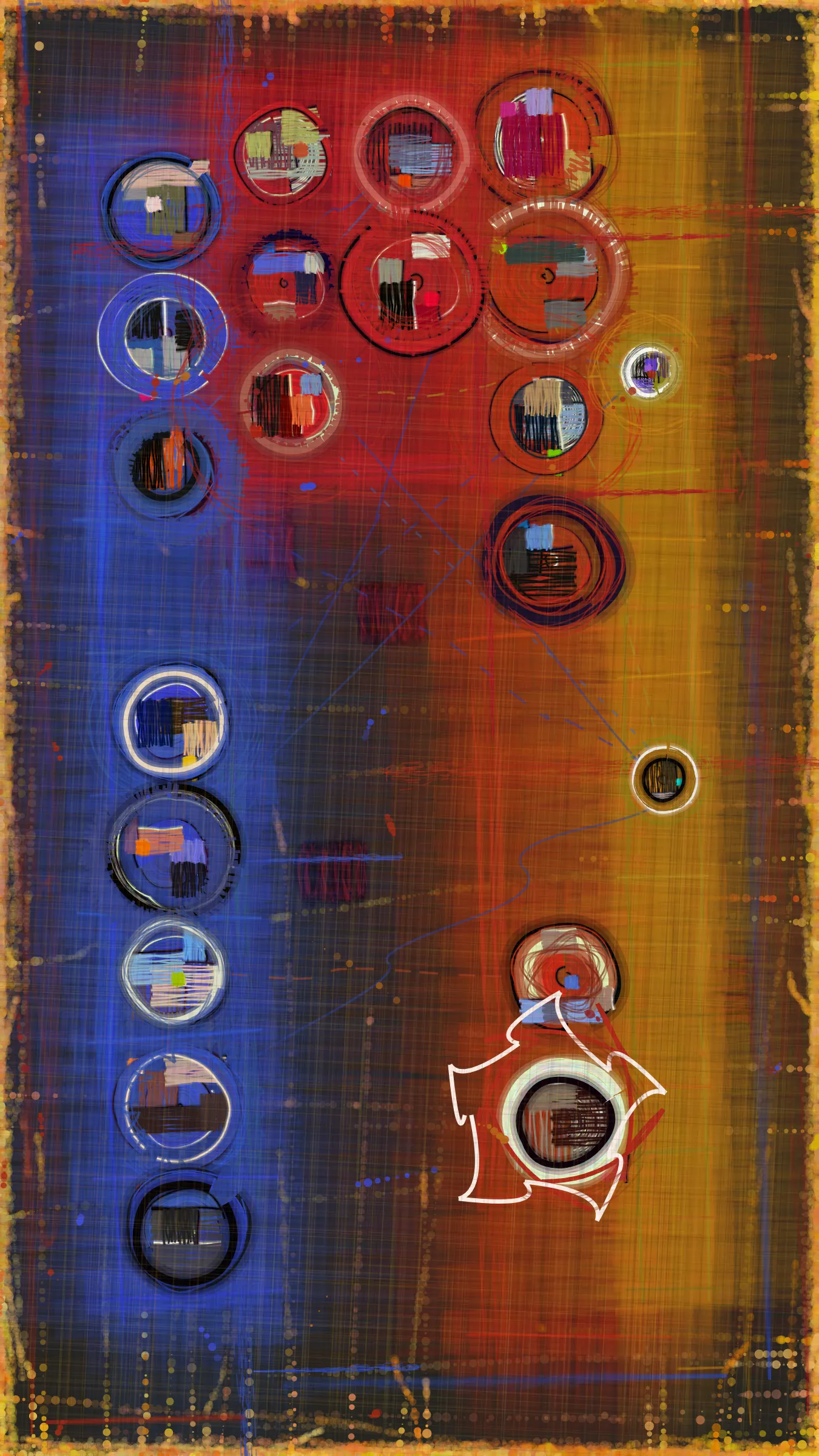 marfaMESH is an event-driven generative art experiment that took place over the course of Marfa 2023, Sept 21st to 24th. To participate attendees were required to download the marfaMESH app developed by Shane Richardson (Breath You, Ouroboros) and wear a NFC Card lanyard powered by IYK. Scanning other peoples lanyards built a social graph of interactions that created personalized artworks for each participant that evolved throughout the event. When scanning, the app prompted users to take a picture from which colors and basic forms were abstracted and fed into the emerging artwork. Interactions ‘nodes’ are clustered based on eleven key geo locations and there is a night day mode based on time of last interaction.  The project’s primary objective was to serve as an icebreaker to help bring about connections between people that wouldn’t have met otherwise. 

It is hoped that this project is an example of how generative art can be used to create highly personalized art chronicles of an event. Art that helps to preserve memories and create a treasured artifact that’s an extension of the ticket stub or merch item we are all familiar with. It's my belief that generative art has inherent properties that enable it to provide a new class of art that is part infographic; memorabilia; social graph; personal story and proof of participation. I can see a future in which a person's inner and outer worlds can be expressed in an evolving, responsive and interactive artwork. These life-artworks may meld in real time with life-artworks from friends and family or as large community expressions. 

A global expression of all the data collected will be created and auctioned as a one of one in the coming year. While it might seem that the individual outputs in this series will have the greatest value and meaning to the co-creators, a single collective expression of the event may have more value and meaning to art culture as a whole. Profits from this auction will be reinvested into the continued exploration of this approach of which marfaMESH has served as a compelling early proof-of-concept.