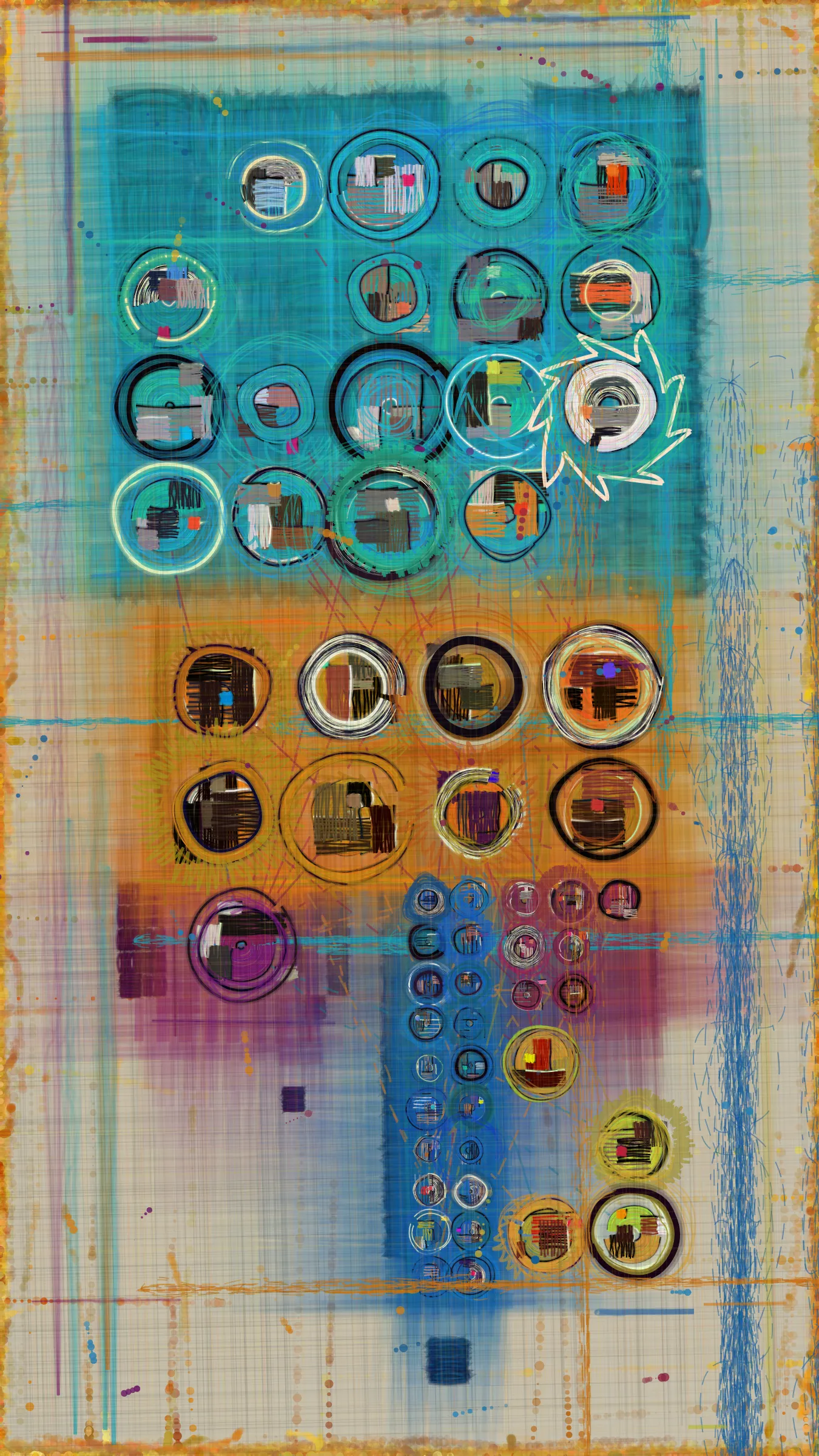 marfaMESH is an event-driven generative art experiment that took place over the course of Marfa 2023, Sept 21st to 24th. To participate attendees were required to download the marfaMESH app developed by Shane Richardson (Breath You, Ouroboros) and wear a NFC Card lanyard powered by IYK. Scanning other peoples lanyards built a social graph of interactions that created personalized artworks for each participant that evolved throughout the event. When scanning, the app prompted users to take a picture from which colors and basic forms were abstracted and fed into the emerging artwork. Interactions ‘nodes’ are clustered based on eleven key geo locations and there is a night day mode based on time of last interaction.  The project’s primary objective was to serve as an icebreaker to help bring about connections between people that wouldn’t have met otherwise. 

It is hoped that this project is an example of how generative art can be used to create highly personalized art chronicles of an event. Art that helps to preserve memories and create a treasured artifact that’s an extension of the ticket stub or merch item we are all familiar with. It's my belief that generative art has inherent properties that enable it to provide a new class of art that is part infographic; memorabilia; social graph; personal story and proof of participation. I can see a future in which a person's inner and outer worlds can be expressed in an evolving, responsive and interactive artwork. These life-artworks may meld in real time with life-artworks from friends and family or as large community expressions. 

A global expression of all the data collected will be created and auctioned as a one of one in the coming year. While it might seem that the individual outputs in this series will have the greatest value and meaning to the co-creators, a single collective expression of the event may have more value and meaning to art culture as a whole. Profits from this auction will be reinvested into the continued exploration of this approach of which marfaMESH has served as a compelling early proof-of-concept.