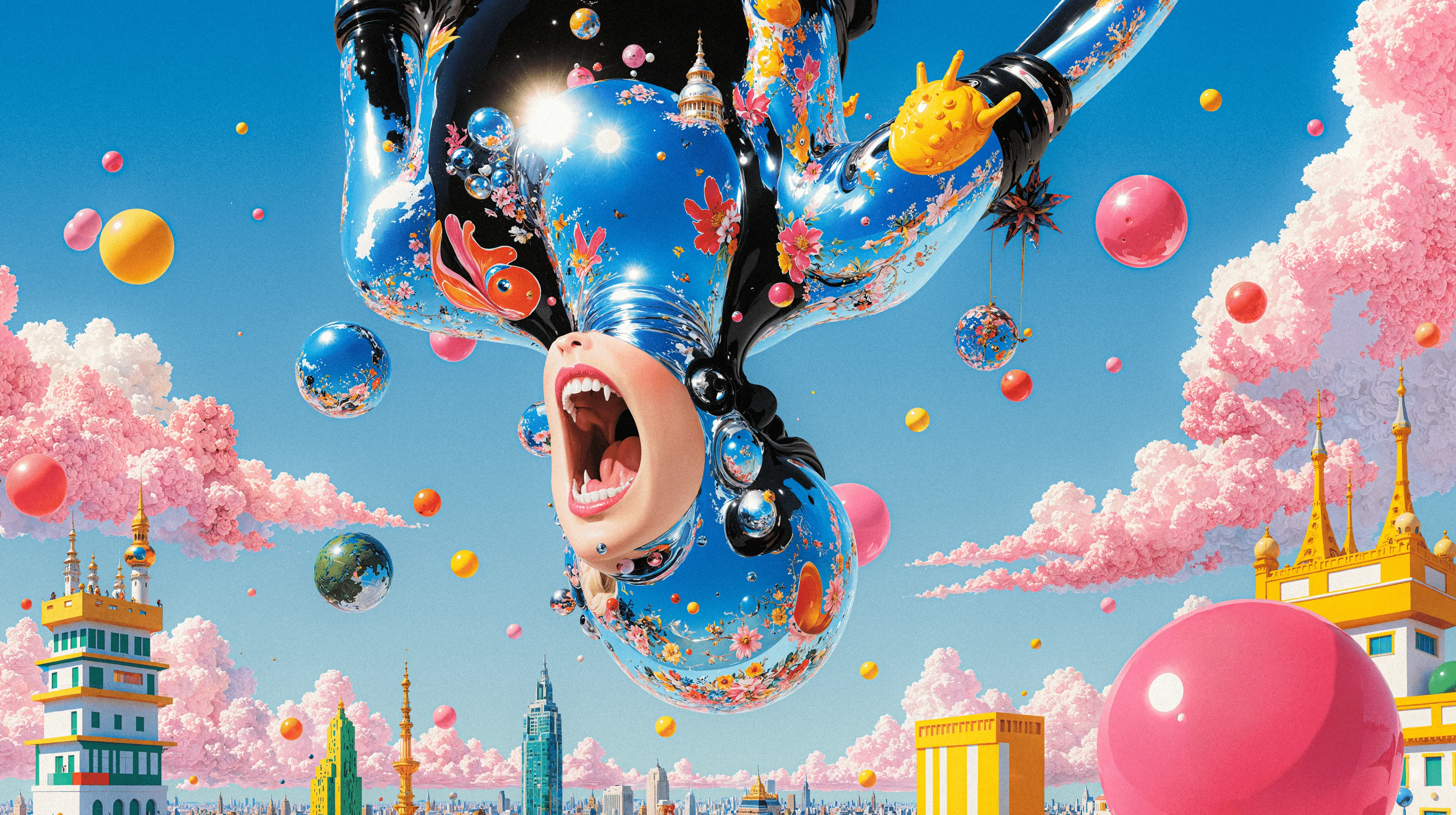 Surreal Sky is a visual mythology born from places that shaped me, the colorful illustrations of Asia, the ancient ruins of the Mediterranean, and the vast deserts of Southwest. Each carries its own kind of faith: one built from ritual and repetition, one from myth and ruin, one from the silence of endless space. These images merge under a single imagined atmosphere, a sky where ancient gods, mythological beasts, cybernetic forms, and skeletal creatures coexist.