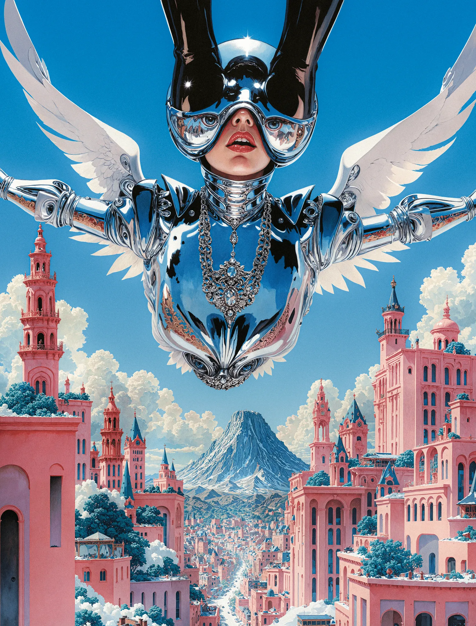 Surreal Sky is a visual mythology born from places that shaped me, the colorful illustrations of Asia, the ancient ruins of the Mediterranean, and the vast deserts of Southwest. Each carries its own kind of faith: one built from ritual and repetition, one from myth and ruin, one from the silence of endless space. These images merge under a single imagined atmosphere, a sky where ancient gods, mythological beasts, cybernetic forms, and skeletal creatures coexist.