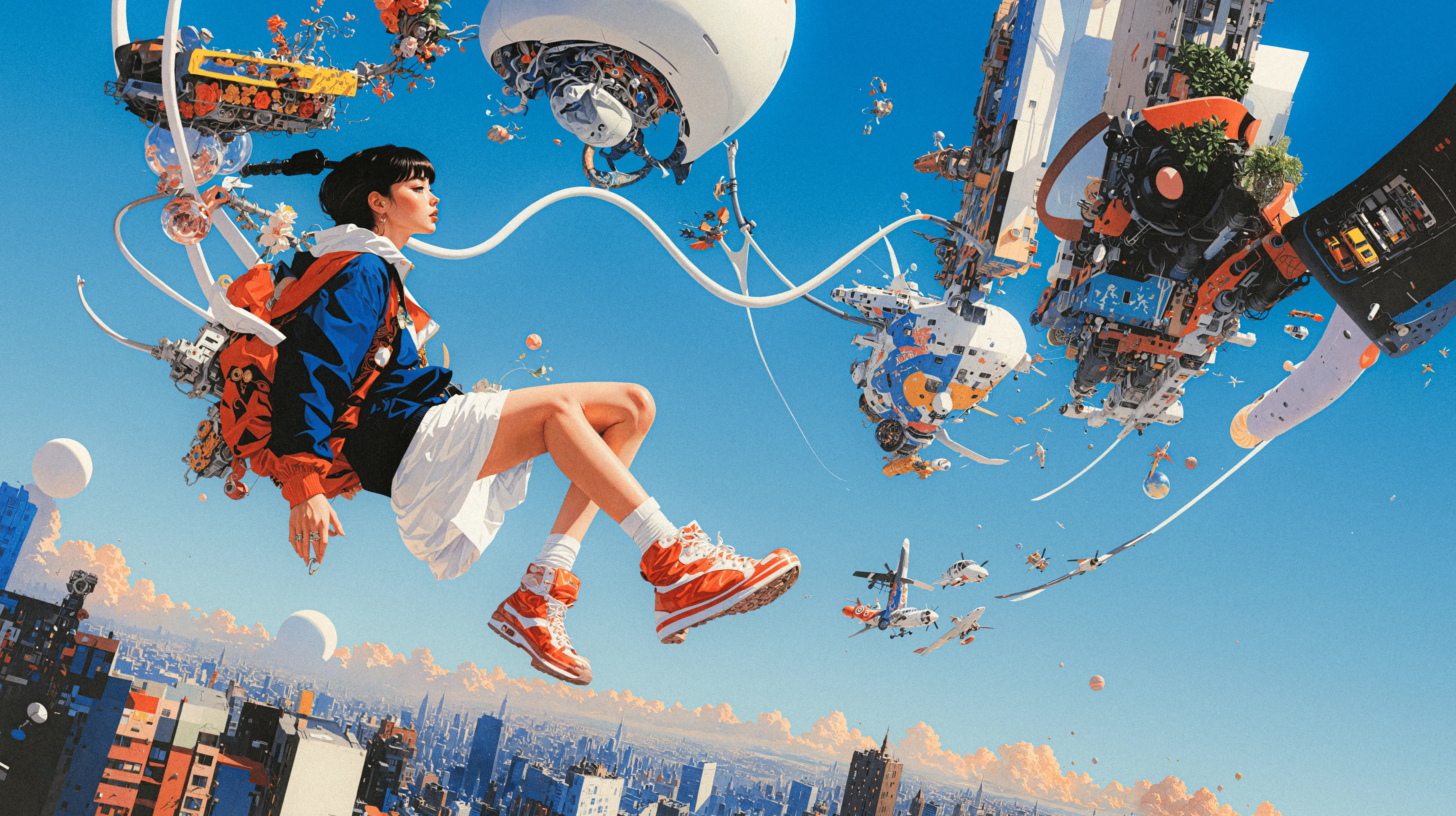 Surreal Sky is a visual mythology born from places that shaped me, the colorful illustrations of Asia, the ancient ruins of the Mediterranean, and the vast deserts of Southwest. Each carries its own kind of faith: one built from ritual and repetition, one from myth and ruin, one from the silence of endless space. These images merge under a single imagined atmosphere, a sky where ancient gods, mythological beasts, cybernetic forms, and skeletal creatures coexist.