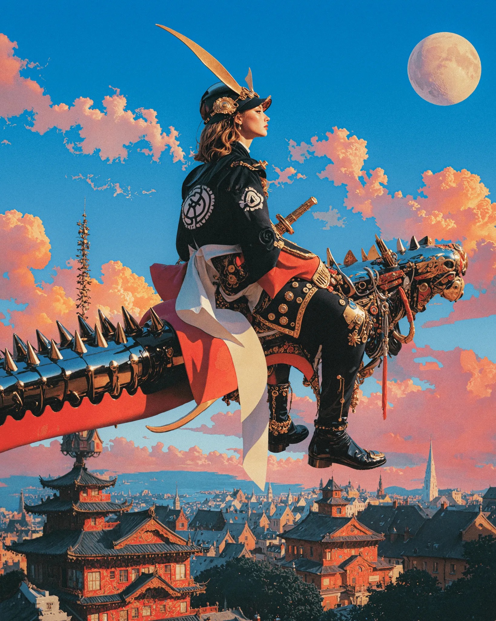 Surreal Sky is a visual mythology born from places that shaped me, the colorful illustrations of Asia, the ancient ruins of the Mediterranean, and the vast deserts of Southwest. Each carries its own kind of faith: one built from ritual and repetition, one from myth and ruin, one from the silence of endless space. These images merge under a single imagined atmosphere, a sky where ancient gods, mythological beasts, cybernetic forms, and skeletal creatures coexist.