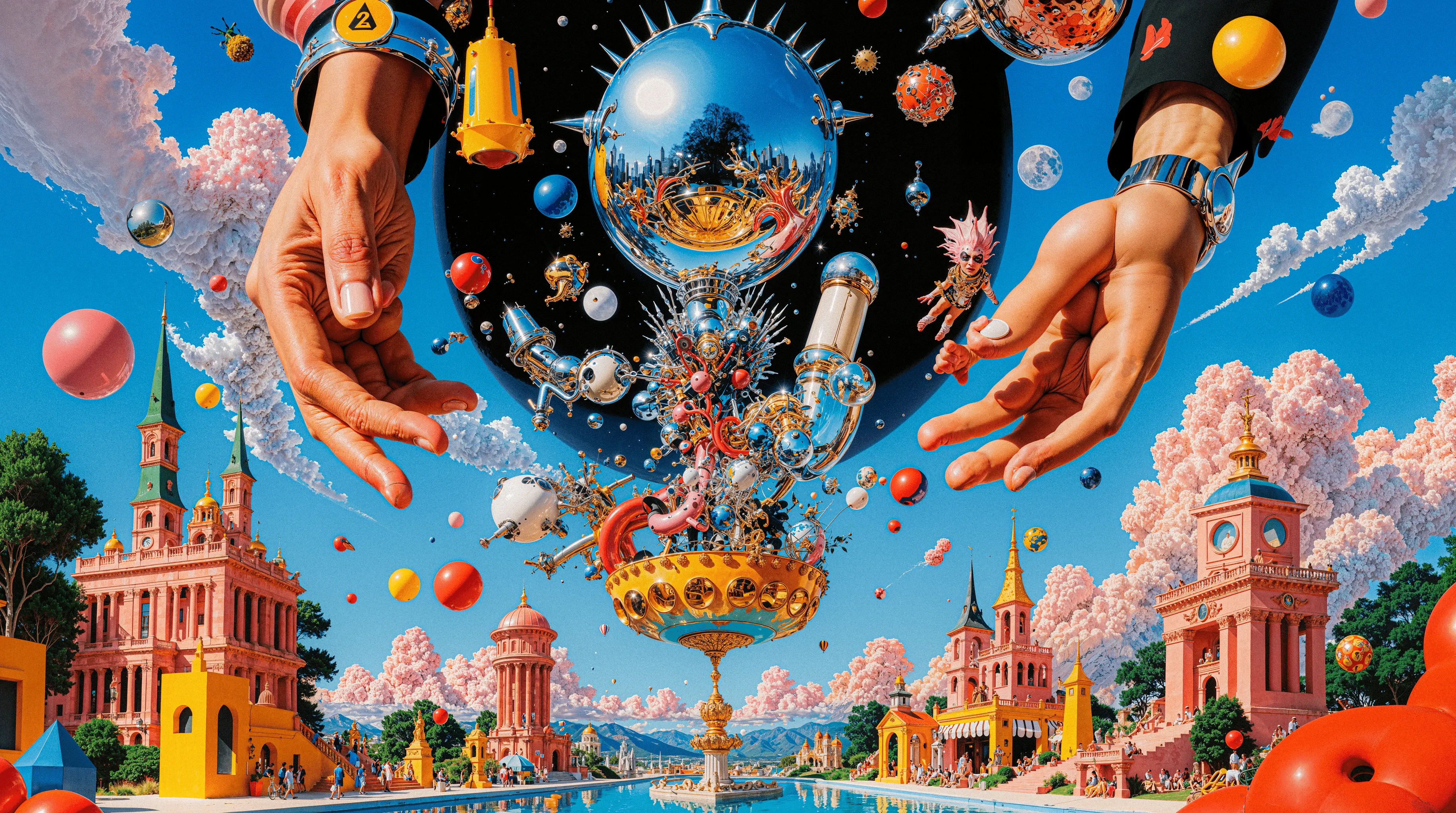 Surreal Sky is a visual mythology born from places that shaped me, the colorful illustrations of Asia, the ancient ruins of the Mediterranean, and the vast deserts of Southwest. Each carries its own kind of faith: one built from ritual and repetition, one from myth and ruin, one from the silence of endless space. These images merge under a single imagined atmosphere, a sky where ancient gods, mythological beasts, cybernetic forms, and skeletal creatures coexist.