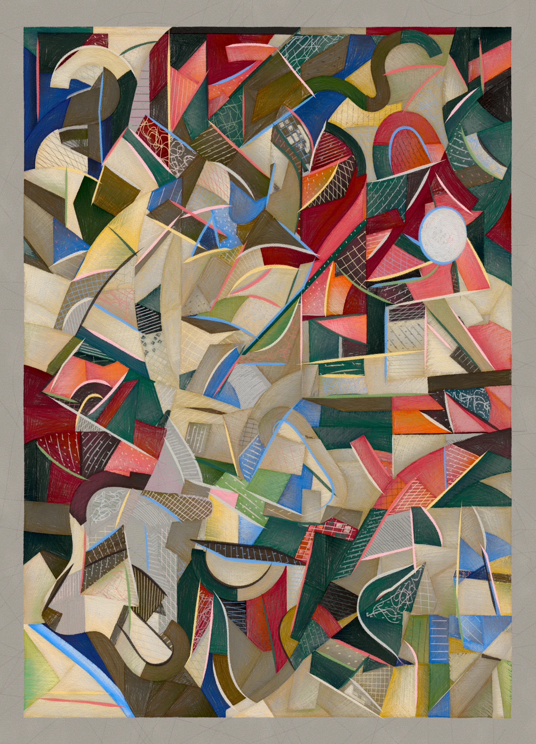 Materialistic is a generative series of 92 works exploring surface, texture, and the boundaries of digital materiality. The project draws a parallel between Cubism and early computer graphics, as both use simplified forms and structured systems to reinterpret reality. 

Deconstruction and reconstruction are at the core of this project. Each composition begins with precise construction lines and multiple viewpoints, then is reassembled algorithmically into geometric structures and fragmented planes. The interplay of movement, surface, and texture is directly created through the code.

This contract represents the 80 long-form digital edition mints from the release.