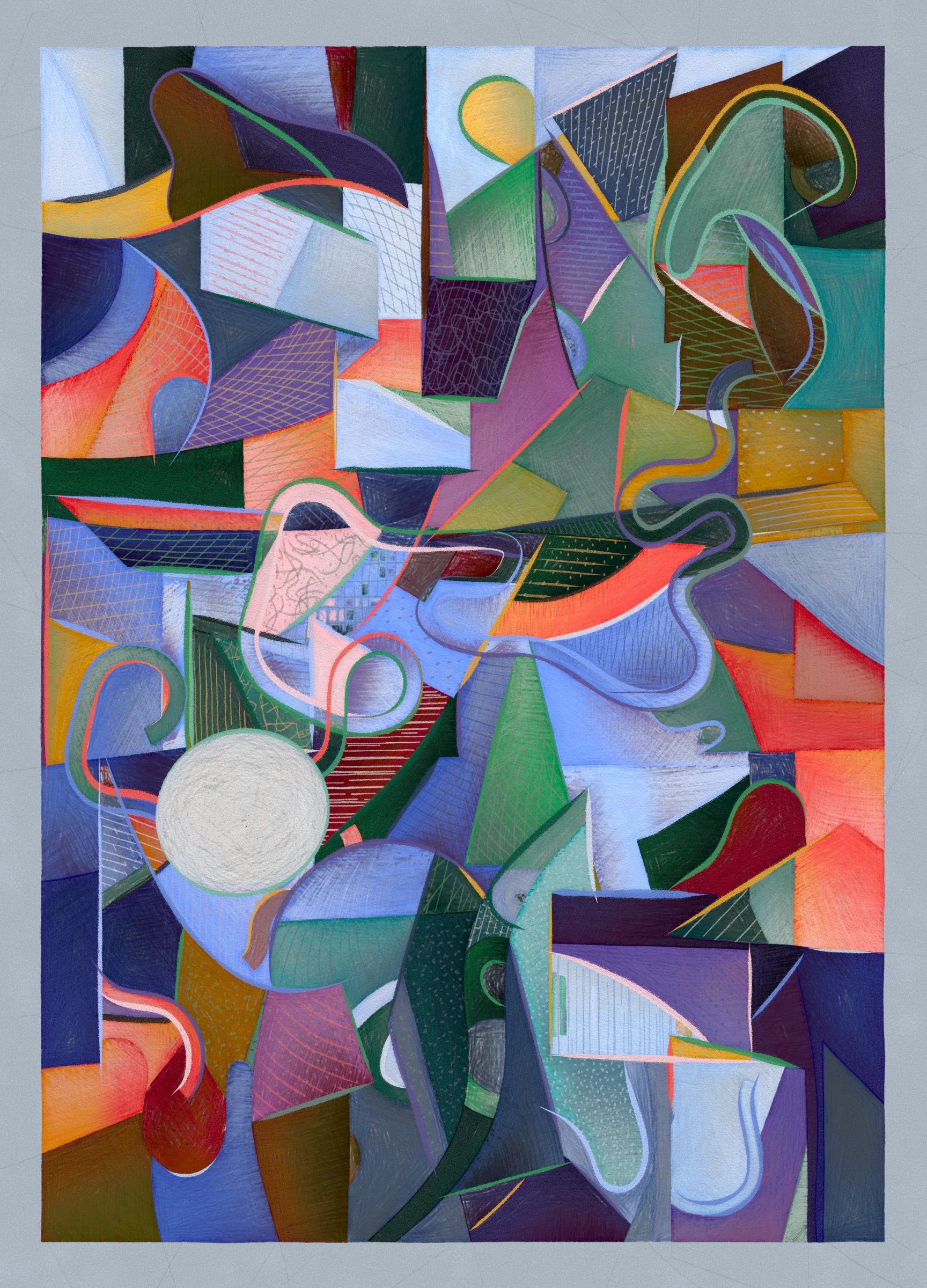 Materialistic is a generative series of 92 works exploring surface, texture, and the boundaries of digital materiality. The project draws a parallel between Cubism and early computer graphics, as both use simplified forms and structured systems to reinterpret reality. 

Deconstruction and reconstruction are at the core of this project. Each composition begins with precise construction lines and multiple viewpoints, then is reassembled algorithmically into geometric structures and fragmented planes. The interplay of movement, surface, and texture is directly created through the code.

This contract represents the 80 long-form digital edition mints from the release.