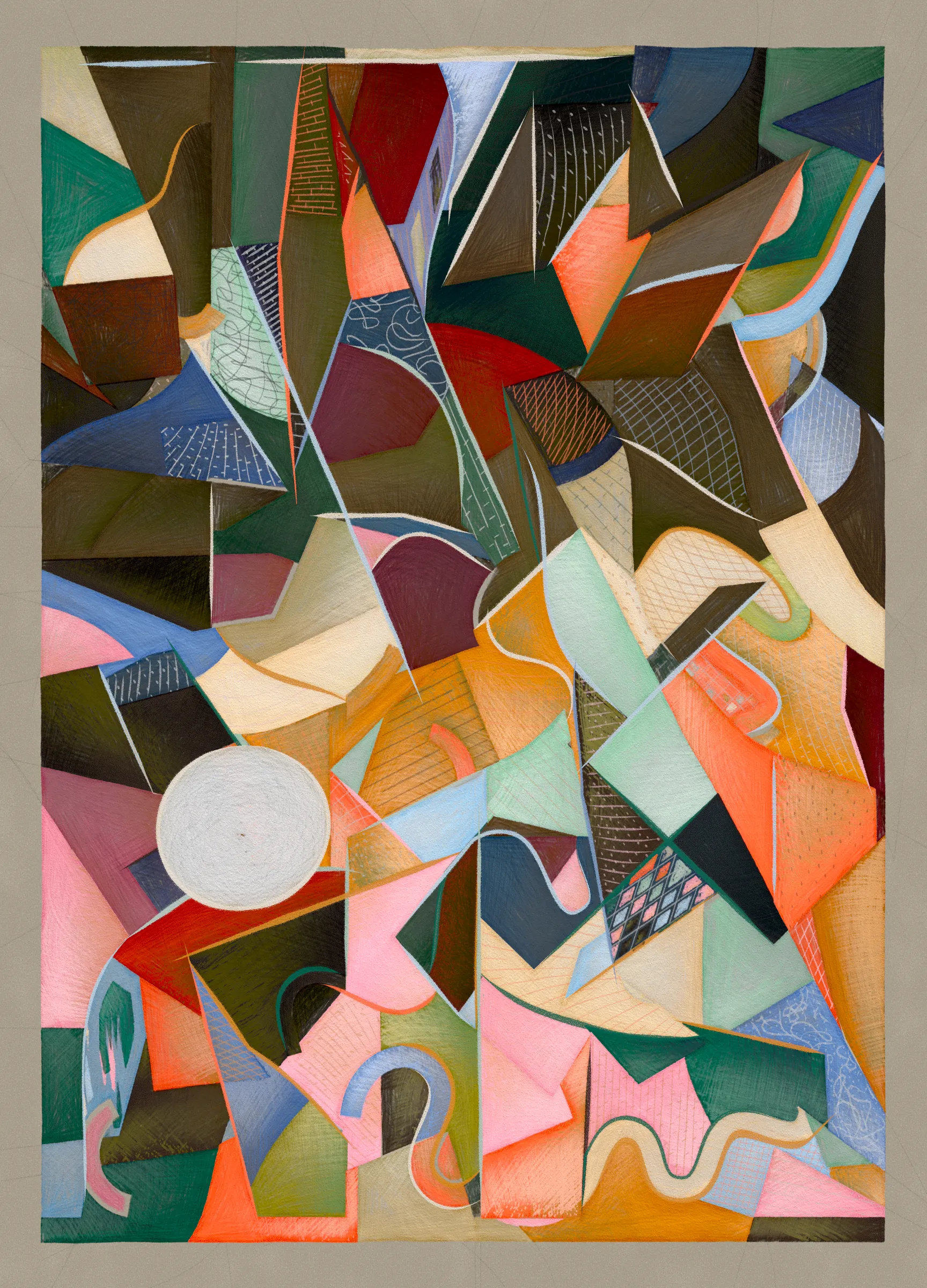 Materialistic is a generative series of 92 works exploring surface, texture, and the boundaries of digital materiality. The project draws a parallel between Cubism and early computer graphics, as both use simplified forms and structured systems to reinterpret reality. 

Deconstruction and reconstruction are at the core of this project. Each composition begins with precise construction lines and multiple viewpoints, then is reassembled algorithmically into geometric structures and fragmented planes. The interplay of movement, surface, and texture is directly created through the code.

This contract represents the 80 long-form digital edition mints from the release.