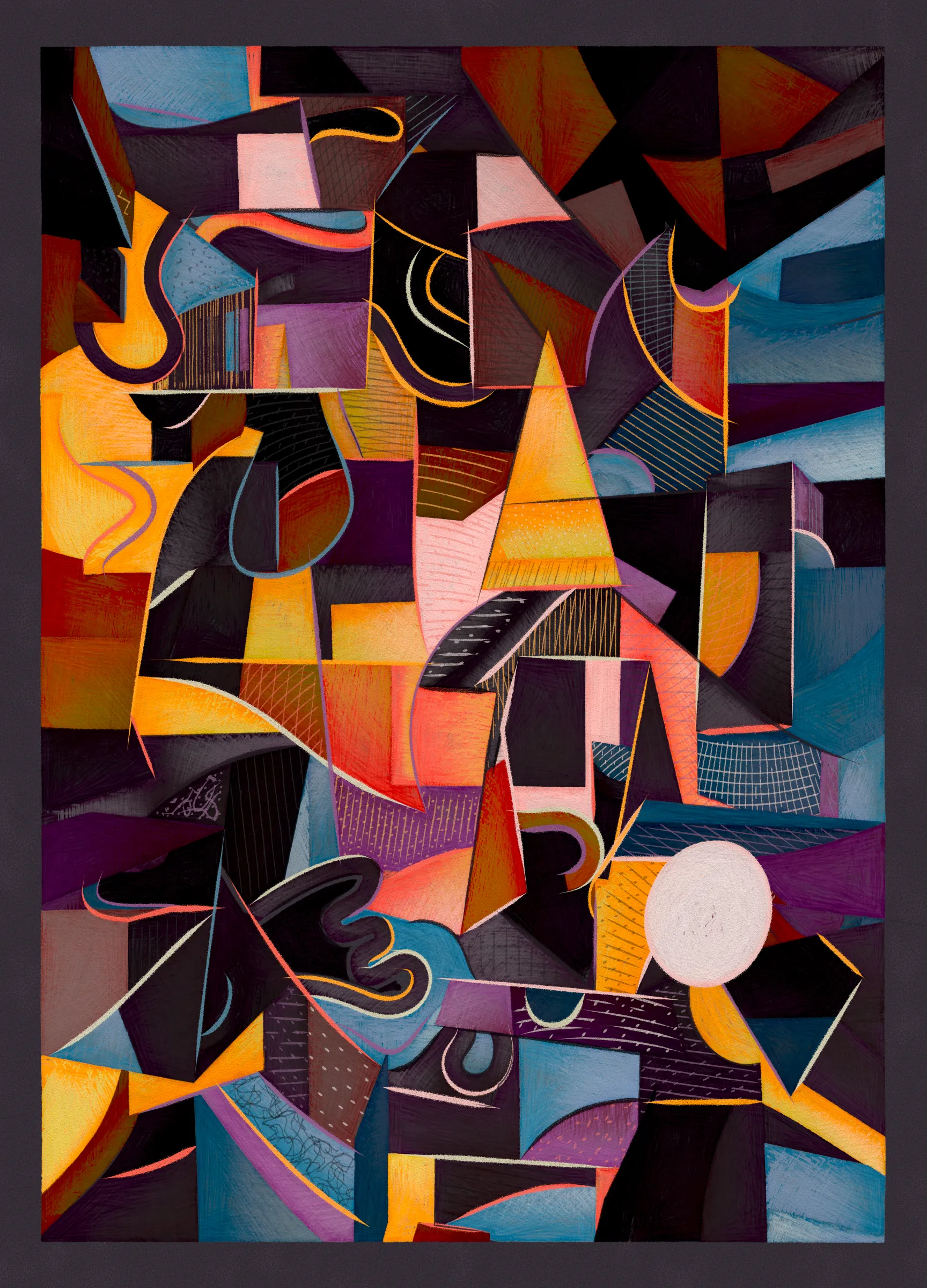 Materialistic is a generative series of 92 works exploring surface, texture, and the boundaries of digital materiality. The project draws a parallel between Cubism and early computer graphics, as both use simplified forms and structured systems to reinterpret reality. 

Deconstruction and reconstruction are at the core of this project. Each composition begins with precise construction lines and multiple viewpoints, then is reassembled algorithmically into geometric structures and fragmented planes. The interplay of movement, surface, and texture is directly created through the code.

This contract represents the 80 long-form digital edition mints from the release.