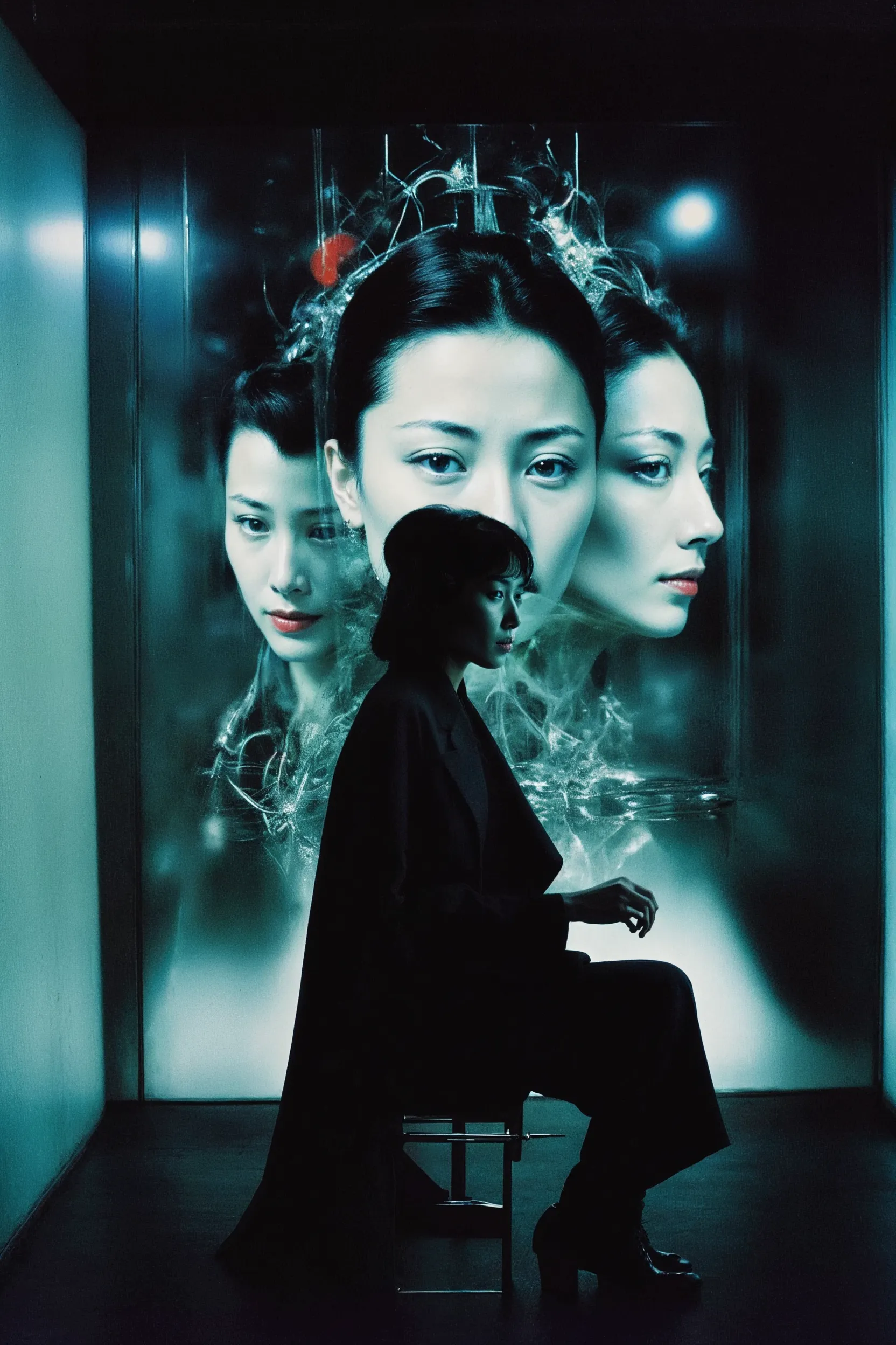 None of the people depicted here exist. They are fictional portraits generated by an AI, referencing the world of the 1995 film Ghost in the Shell and interwoven with fragments of the artist's own facial data, treated as an impersonal material like paint. Inhabiting their cybernetic bodies, these figures exude a sense of drama, sorrow, and intimacy in their quiet, everyday moments.

This series embodies the paradox of being "empty, yet multiplying," as non-existent images proliferate before our eyes. Infinitely replicated and expanded by AI, these images begin to invade our memory as seemingly authentic fragments of a past. In Buddhist thought, the self is not a fixed entity but a transient phenomenon (kū), momentarily formed by a confluence of conditions. How, then, does our self-perception transform when AI statistically generates and multiplies this "empty self"?

Furthermore, fragments of the artist are embedded within these generated figures. They are not entirely other, but rather "anonymous selves" that carry the artist's shadow. Viewers may find a faint sense of déjà vu in the countless faces, just as the artist seeks out scattered pieces of her own identity within them. This reveals a process that points to the Buddhist concept of engi(dependent origination): the self is not a solitary entity, but is conditionally formed only through its relationship with countless others.