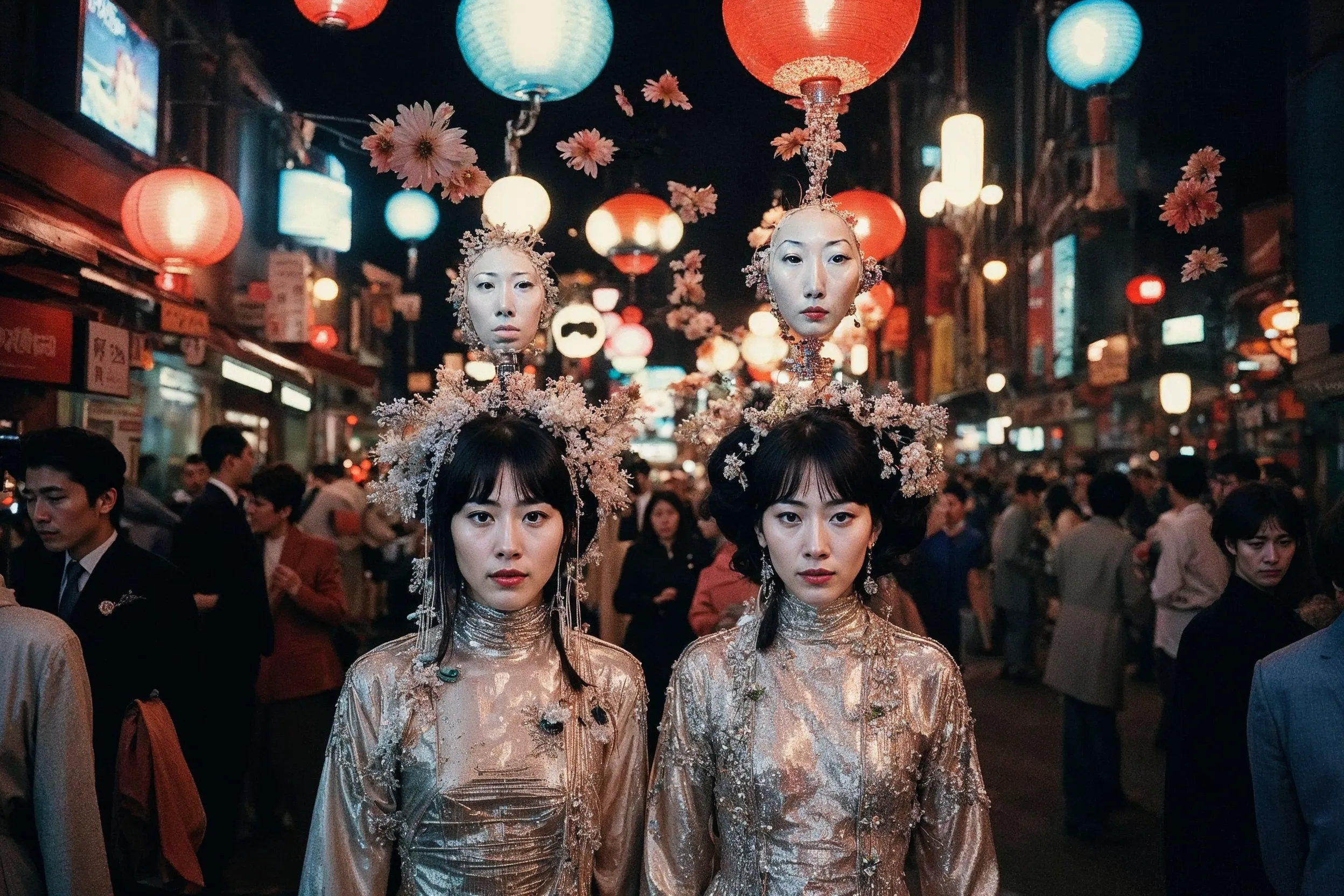 None of the people depicted here exist. They are fictional portraits generated by an AI, referencing the world of the 1995 film Ghost in the Shell and interwoven with fragments of the artist's own facial data, treated as an impersonal material like paint. Inhabiting their cybernetic bodies, these figures exude a sense of drama, sorrow, and intimacy in their quiet, everyday moments.

This series embodies the paradox of being "empty, yet multiplying," as non-existent images proliferate before our eyes. Infinitely replicated and expanded by AI, these images begin to invade our memory as seemingly authentic fragments of a past. In Buddhist thought, the self is not a fixed entity but a transient phenomenon (kū), momentarily formed by a confluence of conditions. How, then, does our self-perception transform when AI statistically generates and multiplies this "empty self"?

Furthermore, fragments of the artist are embedded within these generated figures. They are not entirely other, but rather "anonymous selves" that carry the artist's shadow. Viewers may find a faint sense of déjà vu in the countless faces, just as the artist seeks out scattered pieces of her own identity within them. This reveals a process that points to the Buddhist concept of engi(dependent origination): the self is not a solitary entity, but is conditionally formed only through its relationship with countless others.  
