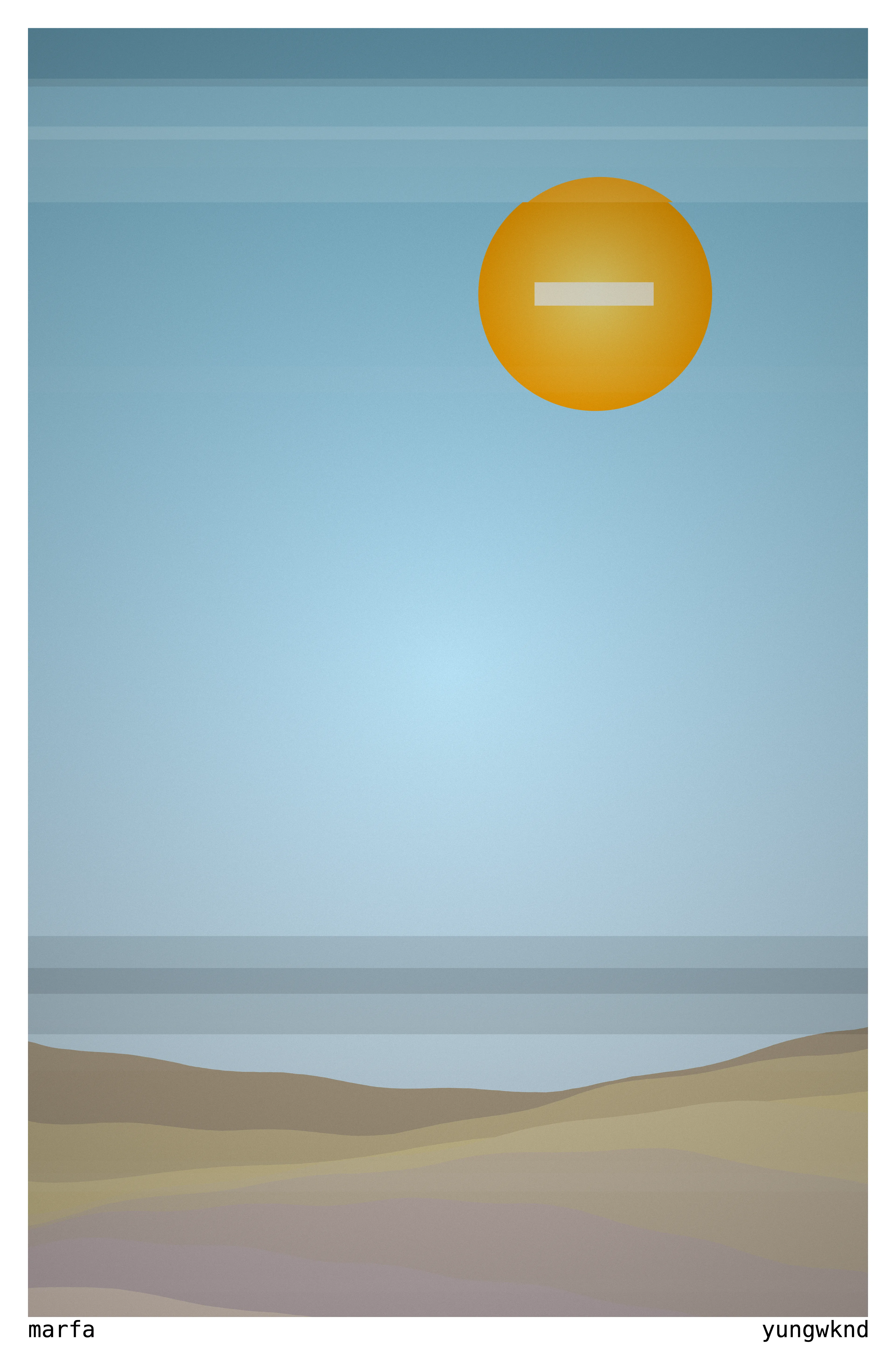 each of the ten digital representations of "meet me in marfa" will be specially customized for the collector based on the conversations we have in marfa.

this could manifest itself in a beer from planet marfa, a burrito from marfa burrito, or any number of symbolic representations of our conversations.

these ten collectors will also receive individualized signed prints