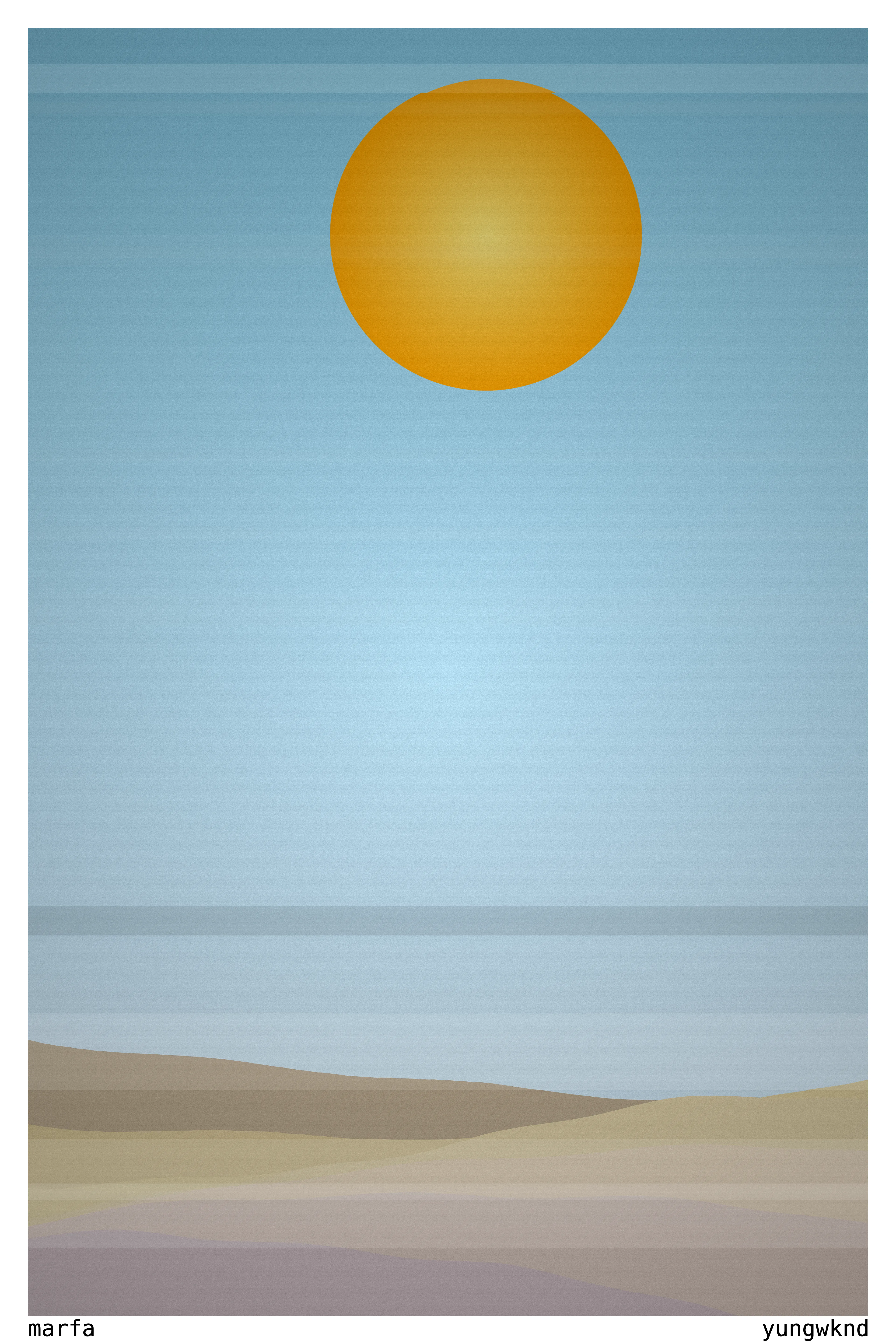 each of the ten digital representations of "meet me in marfa" will be specially customized for the collector based on the conversations we have in marfa.

this could manifest itself in a beer from planet marfa, a burrito from marfa burrito, or any number of symbolic representations of our conversations.

these ten collectors will also receive individualized signed prints