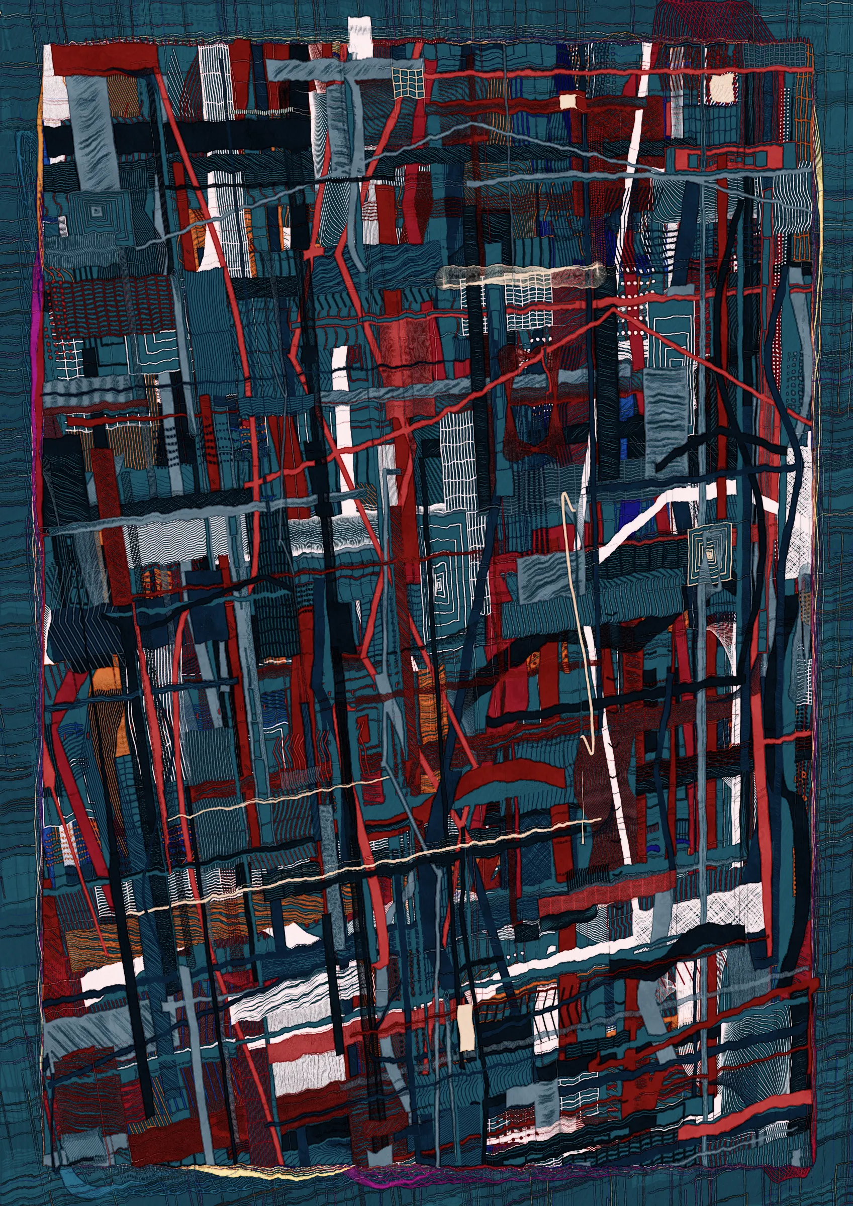 **Nära explores the connections that make us human.**

Nära (close or near in Swedish) is a celebration of friendships and relationships throughout our lives. How some of them are small, fleeting and ephemeral while a select few become lifelong bonds. The work examines the intricate graphs that are formed by these connections. Graphs are all around us and have existed for as long as we have been human. From early settlements of hunter-gatherers and nomadic tribes to the internet of today. It's all graphs.

Nära allows the viewer to explore and experience these graphs as a metaphor for the organic, organised chaos that is life. Shapes connect from one node in a graph to the next, sometimes spilling over, doubling down and creating layers of intricacy. Imperfection is embraced and Nära exposes the chaotic and unpredictable elements of life. 

The artistic vision of Nära is to highlight and expose graphs in a tactile manner that allows the viewer to see the whole graph, but also engage with the details and texture.  In doing this, Nära attempts to bring a novel contribution by pushing the boundaries of graph representation and introducing an emotional dimension to this oftentimes rigid and scientific discipline. By treating graphs as a metaphor for relationships in life, they become an integral part of the concept and an important artistic tool. 

Nära takes inspiration from the De Stijl movement in reducing the world into a deliberate expression in its smallest form and builds upon the use of shapes imbued with meaning in the works of Hilma af Klint. These ideas are expanded on by accepting that what is deliberate must also relinquish some control through the pseudo-randomness of generative art. This invites reflection on the balance of control and chance in our lives. 

_Through Nära, you are invited to reflect on the connections in your own life and on the significance of the relationships that define us as human beings._ 

To interact with the script:
- Press 's' to save.
- Add the following to the URL:
  - pd=x, where x is a number to control the resolution via pixel density (useful for rendering high resolution stills)
  - rs=x, where x is a number to enable and control the rendering buildup animation.