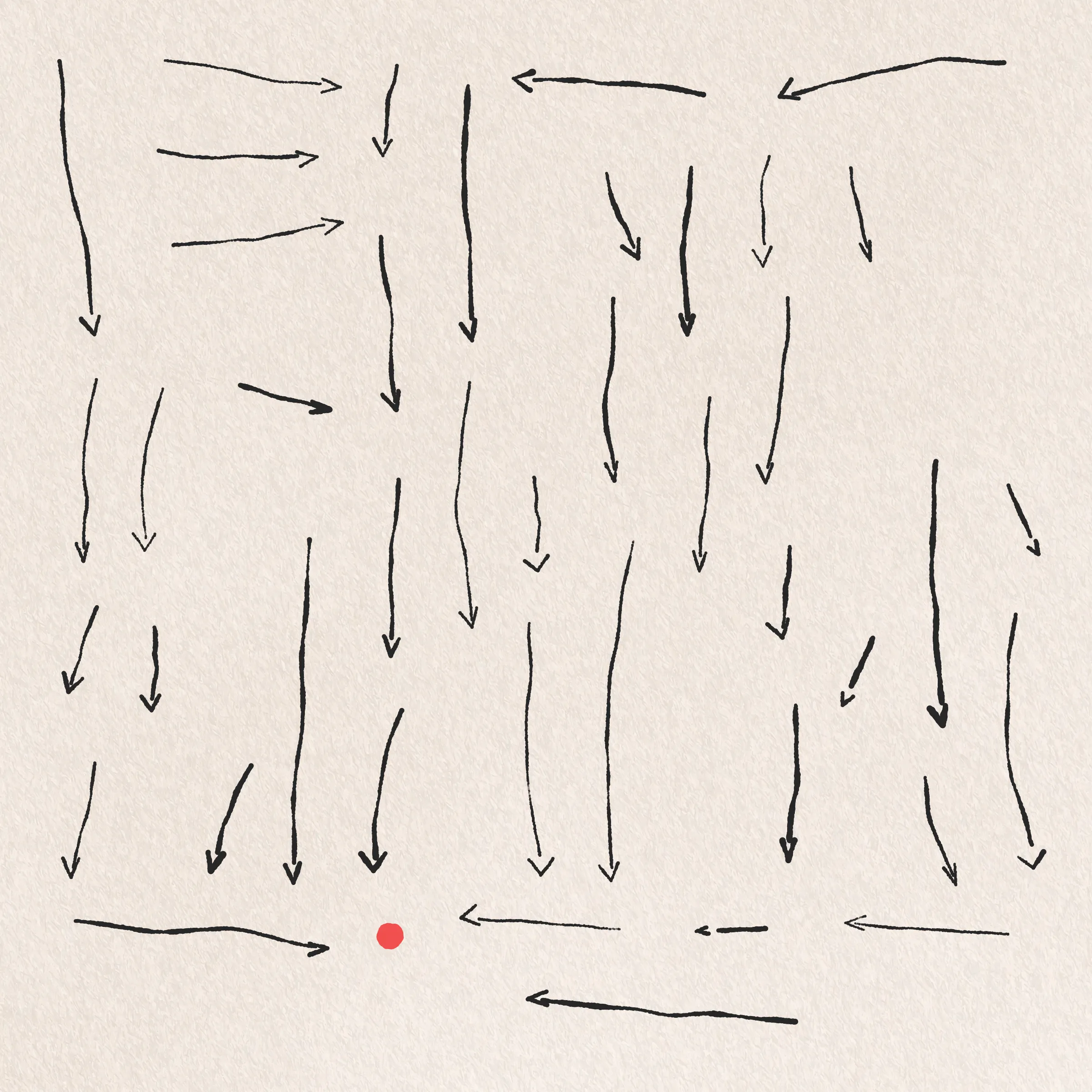 A simulation of me sketching 100 variations of the same idea. My focus and attention to detail wane with each successive drawing as boredom, frustration, and feelings of inevitability begin to sink in. By the end I find myself repeatedly asking: What's the point of it all?