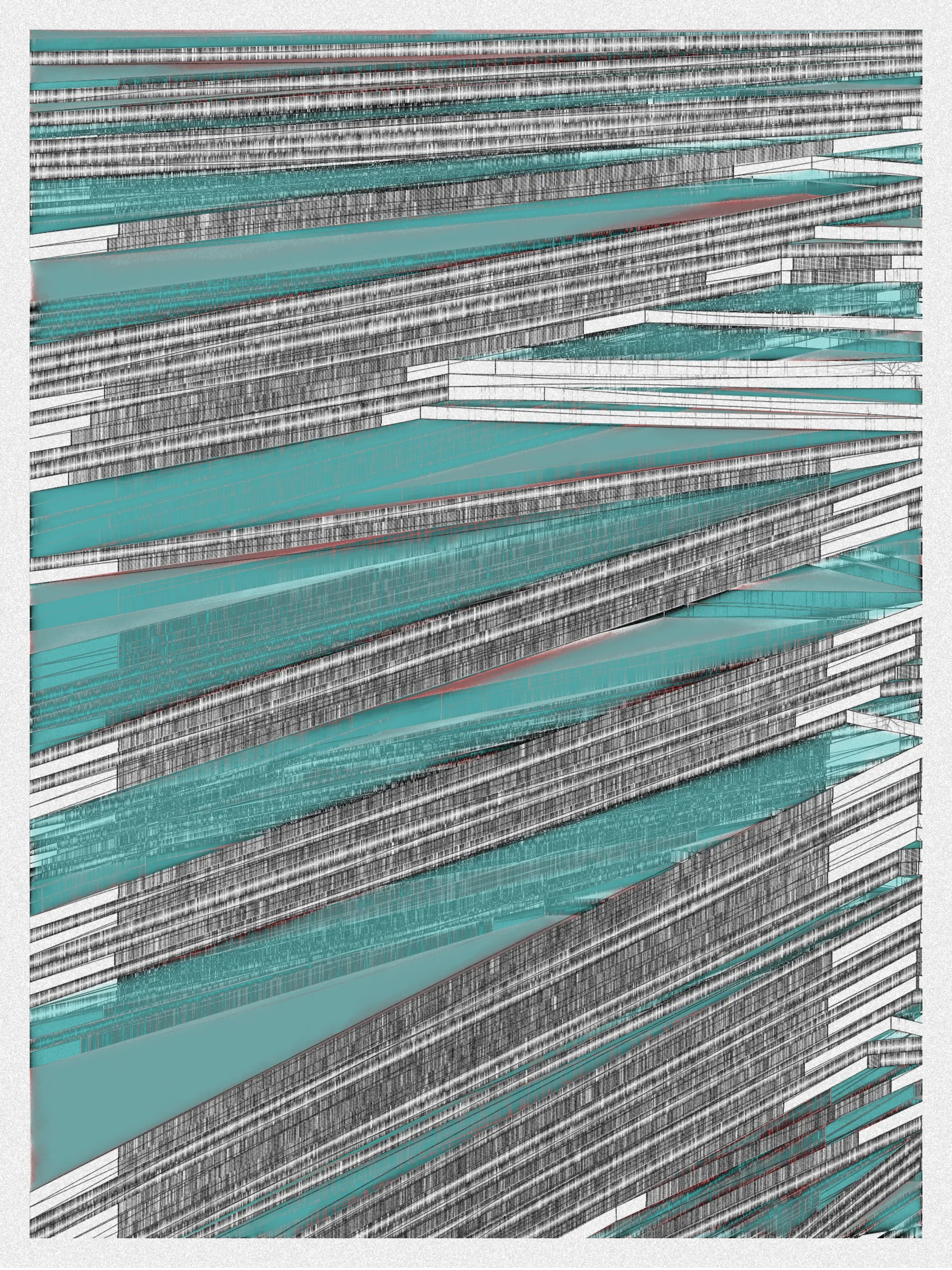 # Neural Sediments

## “Before objectivity, there was truth to nature; after the advent of objectivity came trained judgment”

Lorraine Daston, Peter Galison

Improving my decision-making process is how I would sum up my lifelong quest. Understanding yourself and the unlimited variables and actors surrounding us daily requires a radical yet utopian pursuit of objectivity.

A prerequisite to an objective observation is identifying and eliminating cognitive and observational biases.

My obsession with objectivity started as a sociology student; while studying epistemology of science and pondering the works of Emile Durkheim, Max Weber, and Karl Popper.

This quest never left me and has been a cornerstone of my artistic practice for 25 years.

“The map is not the territory” is a mainstream expression highlighting a potentially oversimplified version of reality. In this series called Neural Sediments, inspired by the works of Alberto Burri, František Kupka, and Swiss topography, I highlight the complexity of our brains and some of their biases.

Looking at one Neural Sediment will deliver you a first broad impression; however, looking at it for a longer time will yield a never-ending and much more nuanced and delicate observation. Like Alberto Burri’s Cracks series, some things not obvious to the eye become real over time. Each Neural Sediment opens itself to the viewer in a unique way. The more you look at it, the more you can decipher it. 

Like Swiss alpine glacier sediments, this material appears only after a certain amount of time and a decent amount of gravity. Burri used a special technique to envision time with cracked canvas; František Kupka, in his Katedrála painting, opens the fourth dimension by looking at the vertical lines of the glass window.

In the Neural Sediments series, I used both as an inspiration to push the viewer’s eye to search for more details and a deeper perspective.

Choosing color palettes for a long-form generative art collection is as demanding as solving technical algorithmic challenges. 

The color palettes I create result from a process I've built into my practice over time. Each palette comes from my own algorithmic selection trained on classical masterpieces.

After this first selection, each set of colors used in a Neural Sediment is re-arranged to be linked with endangered ecosystems such as dark blue waters, peach salmons, rare botanic species, or volcanos.

Like Josef Albers, who highlighted the instability and deceptiveness of colors, my color sets are here to reinforce the question of objectivity in the art world and life in general.

Looking at its overall structure, each Neural Sediment evokes a brutalist architecture. 

Prioritizing function over form, each Neural Sediment aims to be used as a tool to rediscover oneself, free from the cognitive constraints we put on ourselves and the world around us.

PS: From a technical point of view, Neural Sediments require some heavy calculations, considering the very large number of intersections to compute prior to rendering.

PPS: Pressing the letter “i” on your keyboard will generate a high resolution export for a large scale and print friendly format.