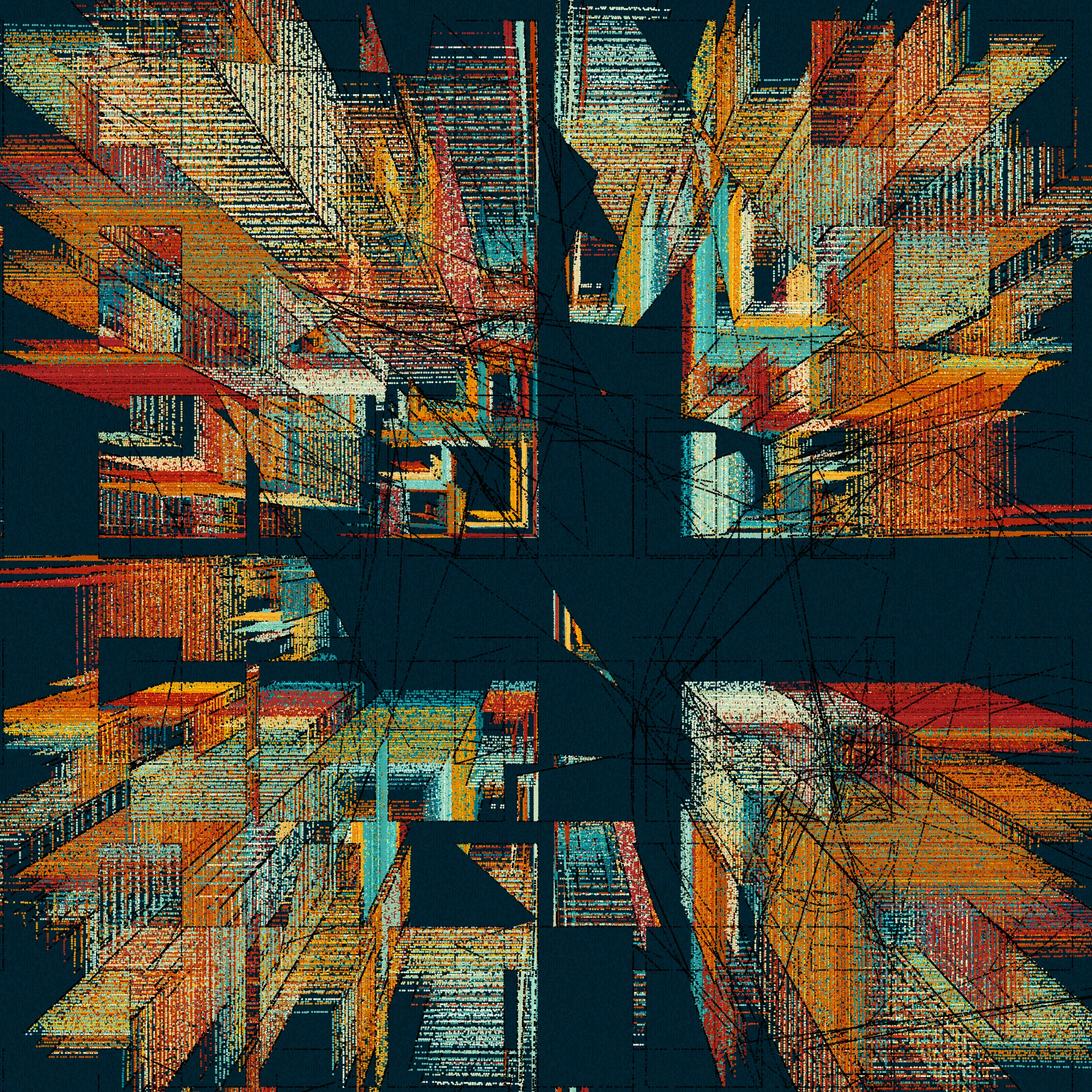 Structures is an abstract generative art project drawn entirely with dots.

About project development:

*In generative art, I like to experiment and test sometimes improbable things (which was the case for this project).*

*Structures is a very special project that was born from this experimentation, in this case, the merger of two discrete projects I was working on.*

*When I was working on the first version of Structures, even after a long development I was not completely satisfied with the result, and ended up putting the project aside to try to find a way to finish sometime in the future.*

*I then started another, more abstract, project (with various shapes, triangles, circles, grids of rectangles, etc.), that really had nothing obvious in common with Structures. But, ultimately, this project too, alone, was not enough.*

*And then one day I wondered how these projects might inform each other, and worked to make Structures more abstract. I honestly had no expectations of success, but nevertheless worked to merge the codes of the discrete projects just to see what it would yield.*

*I was pleasantly surprised by the result, and then continued to iterate this new hybrid version until finally arriving with what you see here.*

Each variation generated by Structures is drawn using only dots. It is the complex algorithm of the project that determines the position, size, color, etc. of each dot through approximately 1,500,000 to 40,000,000 random decisions based on the hash of the mint and draws approximately 350,000 to 10,000,000 dots based on these random decisions.

In live mode:
- click during the animation = animation pause
- click at the end of the animation = display of the number of dots drawn

Made with ❤️, code and p5js.