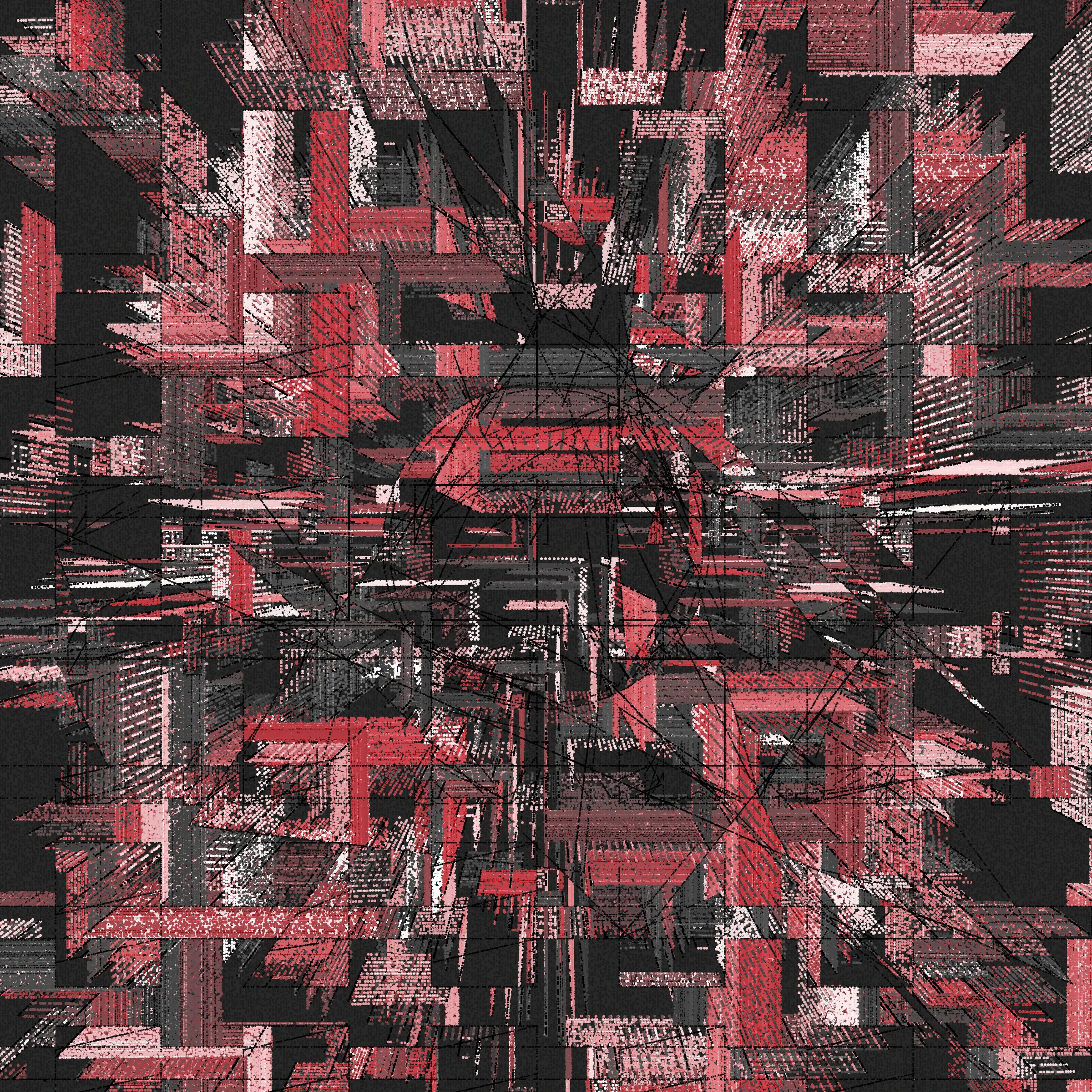 Structures is an abstract generative art project drawn entirely with dots.

About project development:

*In generative art, I like to experiment and test sometimes improbable things (which was the case for this project).*

*Structures is a very special project that was born from this experimentation, in this case, the merger of two discrete projects I was working on.*

*When I was working on the first version of Structures, even after a long development I was not completely satisfied with the result, and ended up putting the project aside to try to find a way to finish sometime in the future.*

*I then started another, more abstract, project (with various shapes, triangles, circles, grids of rectangles, etc.), that really had nothing obvious in common with Structures. But, ultimately, this project too, alone, was not enough.*

*And then one day I wondered how these projects might inform each other, and worked to make Structures more abstract. I honestly had no expectations of success, but nevertheless worked to merge the codes of the discrete projects just to see what it would yield.*

*I was pleasantly surprised by the result, and then continued to iterate this new hybrid version until finally arriving with what you see here.*

Each variation generated by Structures is drawn using only dots. It is the complex algorithm of the project that determines the position, size, color, etc. of each dot through approximately 1,500,000 to 40,000,000 random decisions based on the hash of the mint and draws approximately 350,000 to 10,000,000 dots based on these random decisions.

In live mode:
- click during the animation = animation pause
- click at the end of the animation = display of the number of dots drawn

Made with ❤️, code and p5js.