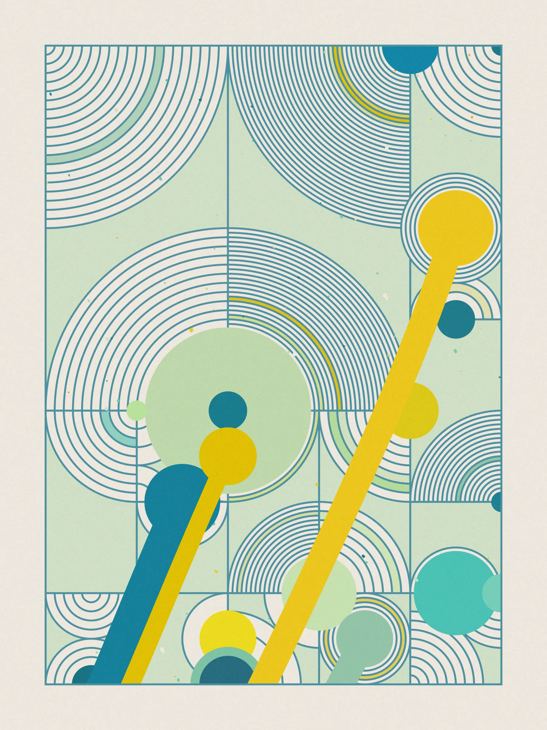 ##### **Forecast** abstractly captures the essence of rainfall on a stone-paved road, drawing an analogy between weather and human emotions, comparing the outcome of a weather forecast to the range of feelings a rainy day can evoke, inviting viewers to reflect on their own relationship with rain and the emotions it evokes in them. #####
####  ####
` `
The code creatively **recreates a weather forecast** to determine where on the canvas rain will fall. It emulates barometric pressure and humidity to alter a circle packing **algorithm that acts like clouds over the canvas**, generating the necessary data to calculate the probability of precipitation for each piece and distribute rain on the canvas in a visually appealing way.

**Geometry, color, and natural forces work together to create an abstract representation of rain** that pays homage to where I was born, “Galicia, where rain is art”.
 #### ####
  #### ####
   #### ####
 ***
  #### ####
` `
###### **The Concept**
` `
In the northwest of Spain lies Galicia, a region where rain holds a special place.

**With approximately half of the year consisting of rainy days**, it's no surprise that the Galician language has evolved to encompass a rich vocabulary of over 100 words to describe its various forms and moments. **Rain has become an art form in our everyday lives**, expressed through our language and the nuances of our conversations.

It was within this setting of rich traditions and linguistic nuances that **inspiration took hold on a rainy Sunday afternoon, as I wandered through the old part of town, captivated by the movement of raindrops and mesmerizing water ripples on the stone-paved road**, nurtured by the deep connection between Galicia's cultural heritage of intricate vocabulary of rain.

This intriguing interplay between weather and language extends far beyond Galicia, languages like Japanese, Welsh, and even Hawaiian bear witness to this captivating phenomenon, where **weather molds the very fabric of our linguistic expressions.** It serves as a testament to the **profound influence of weather on our collective human experience.**

While rain and weather influencing language ignited my inspiration, I sought to explore further, embarking on a creative journey that **explores the profound impact rain has on emotions and feelings**—a shared human language that transcends borders and requires no translations.

To express the diverse range of emotions rain can evoke, I created color palettes inspired by personal memories and experiences, capturing the essence of how those moments, events, and places made me feel. To further enhance the expression of emotions, I use size and proportion symbolizing and amplifying the intensity of those feelings. This approach brings forth the emotional impact of rain in our lives, **inviting viewers to reflect on their own relationship with rain and the feelings it evokes in them.**

To add depth and significance to its compositions Forecast uses a creative approach woven into its code, that became such an important part of the piece that gave its name to the project. **The code simulates a weather forecast emulating barometric pressure, and humidity** – variables that dynamically influence a circle packing algorithm that symbolizes clouds over the canvas, generating the necessary data to calculate the probability of precipitation for each piece and distribute rain across the canvas in a visually appealing way. The result is a perfect balance between randomness and control that added an extra layer of depth to the artwork.

**Prints**
Prints will be available for Forecast owners. For more details, [visit this link](https://www.mlarino.com/work/forecast "order prints").

***
\
**Keys**
**[S]** - Download image.

Press the **[LEFT ARROW]** key to explore the different elements that help build the final image.

To switch between different aspect ratios, use the following keys:
**[0]** 3:4 Print (default)
**[1]** 9:16 ratio
**[2]** 1:1 ratio