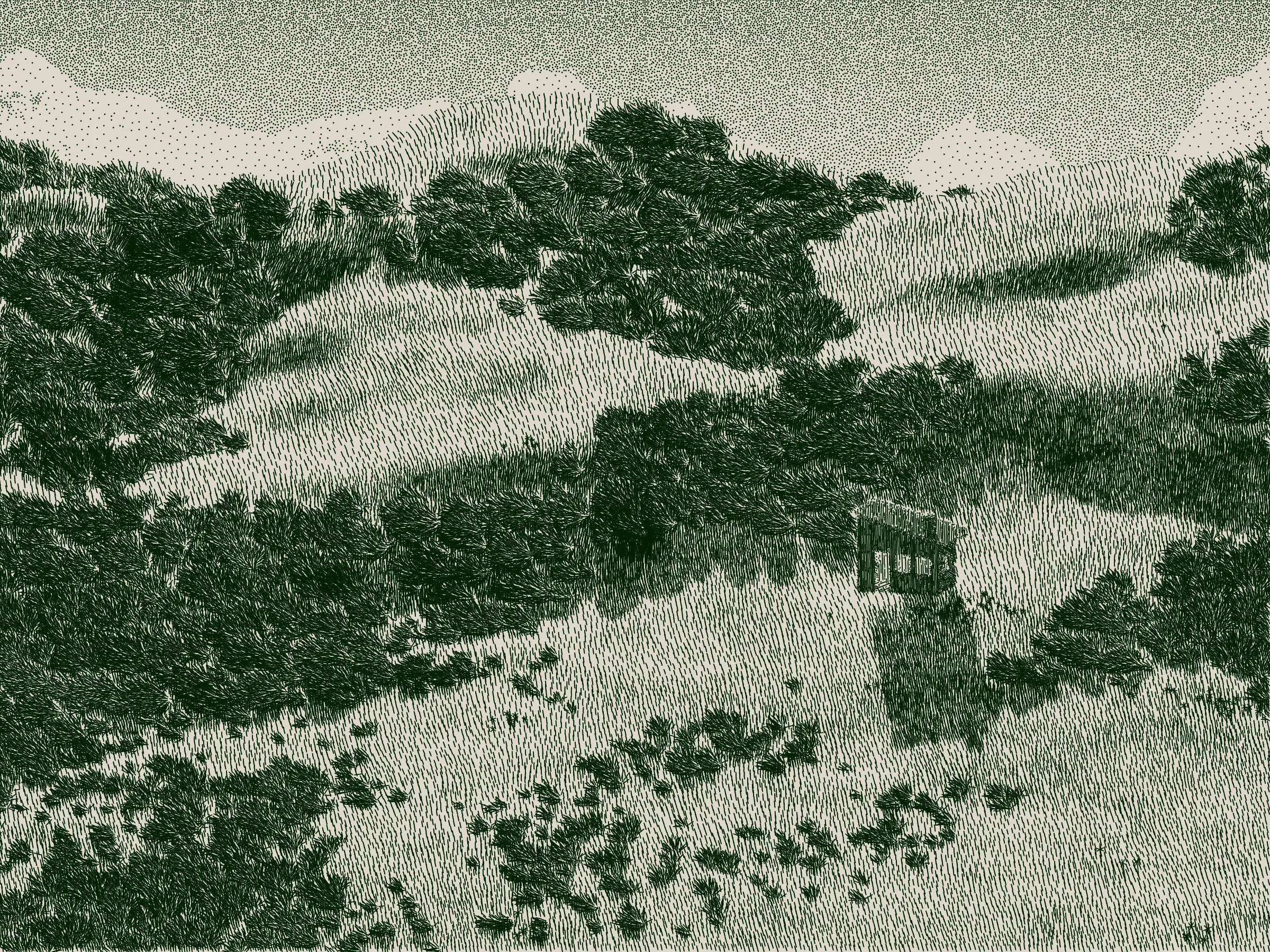 *Life and Love and Nothing is released as part of reGEN, a special charitable auction of generative art to raise funds for Cure Alzheimer’s Fund, curated by Alex Estorick and Foteini Valeonti in collaboration with The Giving Block.*

This is an illustration of a wildfire burning through a cabin and the surrounding hillside, rendered stylistically with pen and paper in mind. 

Once a year, the fire will ignite and burn until the cabin and the hillside are consumed. After burning, the cabin and the hillside will regenerate, and the cycle will start again.

The cabin represents a person, and the surrounding hillside their mind and memories.

The fire represents disease, burning through the person’s memories from the most recent and least established, through to the oldest and most ingrained.

My hope is that this can illustrate both the pain caused by disease and the beauty of the time we have to hold onto memories and loved ones.

Life is short, bodies degrade, houses burn. But, before that, there is life; there is love; there is creation – these things are beautiful.

Consider where you are placing your efforts.
Pursue what is important.
Take the time to see someone you love.
Take the time to do something you love.

There’s only so much time.