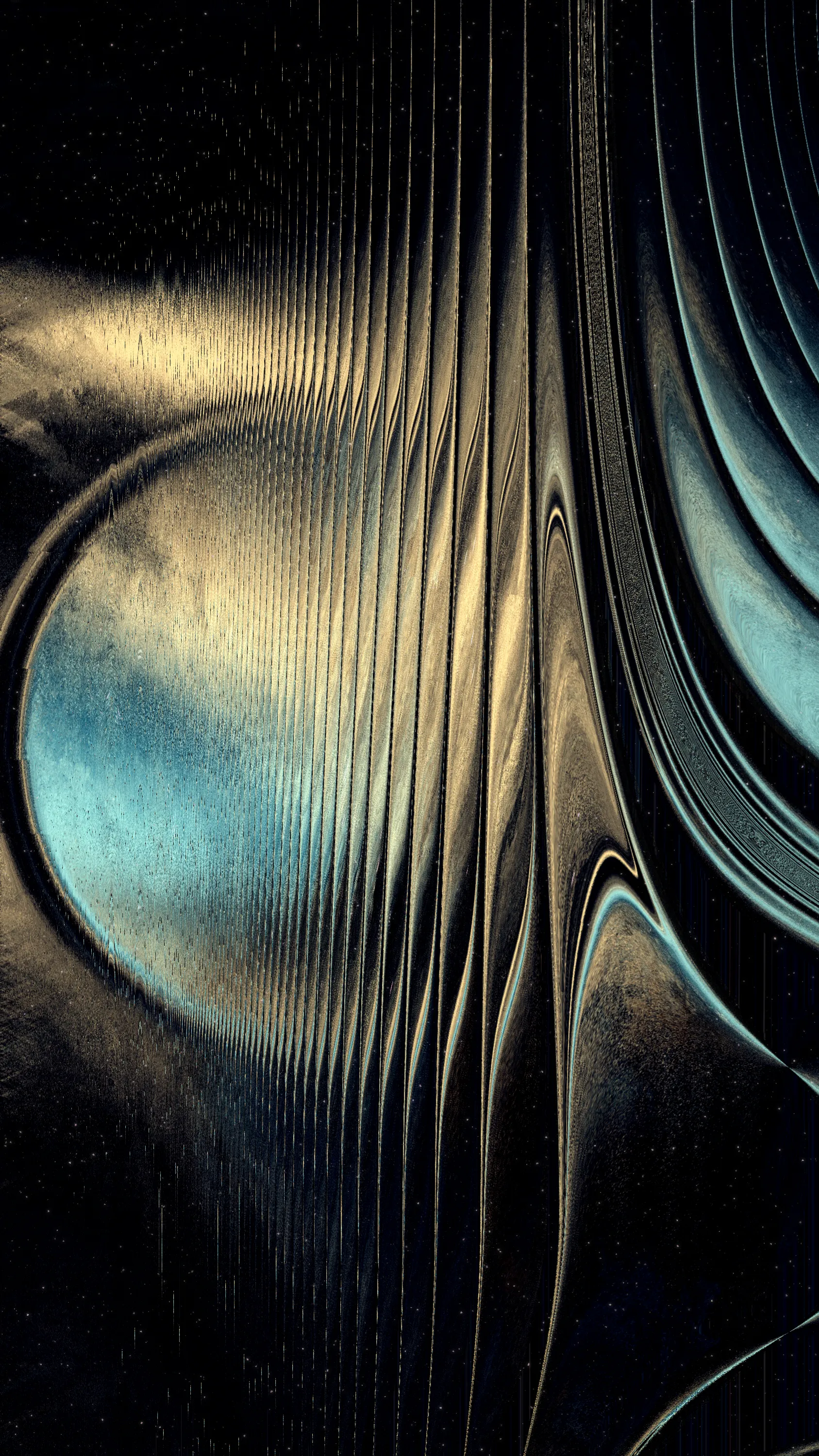 Lumina engages in the delicate interplay of curved, organic lines and abstract forms, weaving a surreal narrative filled with rhythm and dynamism. It illustrates dreamy imagery of cosmic phenomena such as electromagnetic waves, magnetic reconnection, and gravitational pull. In its composition, Lumina balances fluid and structured elements, vibrant and muted tones. The artwork’s glitchy and distorted textures, reminiscent of cosmic noise and stellar interference, further enhance its spatial narrative, offering a visual echo of the cosmic phenomena.

Lumina lies in its balanced integration of organic and digital elements. The first layer of the artwork, crafted with p5.js and a fBm shader, forms an organic texture, adding a swirl to give dynamism and generates diverse color palettes; establishing a visual field. This organic layer is then intertwined with a digital layer, where a custom fragment shader introduces subtle distortions and glitches, adding depth, complexity and luminance to the pieces. The inclusion of noise (and its artifacts) and various mathematical functions imbue the collection with a dreamlike ambiance.

**URL Parameters:**
?resolution=5000  :  to render as 2812x5000 px
?resolution=4000  :  to render as 2250x4000 px 
?resolution=3000  :  to render as 1687x3000 px (default)

**Press [S] in live view to save as .png**

This work involves intensive GPU processing. It's advisable to use modern hardware and ensure your browser's hardware acceleration is enabled for optimal performance. Using the Chrome browser on a desktop equipped with a high-end GPU is highly recommended.

See website for more details about the collection.