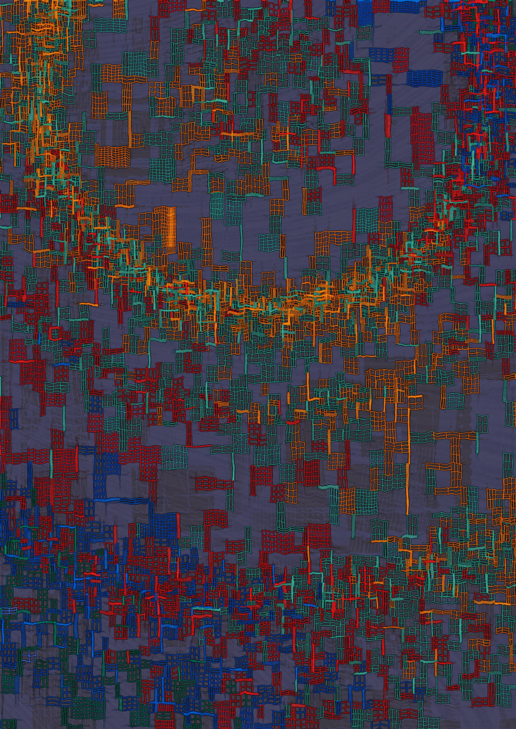 **Nära explores the connections that make us human.**

Nära (close or near in Swedish) is a celebration of friendships and relationships throughout our lives. How some of them are small, fleeting and ephemeral while a select few become lifelong bonds. The work examines the intricate graphs that are formed by these connections. Graphs are all around us and have existed for as long as we have been human. From early settlements of hunter-gatherers and nomadic tribes to the internet of today. It's all graphs.

Nära allows the viewer to explore and experience these graphs as a metaphor for the organic, organised chaos that is life. Shapes connect from one node in a graph to the next, sometimes spilling over, doubling down and creating layers of intricacy. Imperfection is embraced and Nära exposes the chaotic and unpredictable elements of life. 

The artistic vision of Nära is to highlight and expose graphs in a tactile manner that allows the viewer to see the whole graph, but also engage with the details and texture.  In doing this, Nära attempts to bring a novel contribution by pushing the boundaries of graph representation and introducing an emotional dimension to this oftentimes rigid and scientific discipline. By treating graphs as a metaphor for relationships in life, they become an integral part of the concept and an important artistic tool. 

Nära takes inspiration from the De Stijl movement in reducing the world into a deliberate expression in its smallest form and builds upon the use of shapes imbued with meaning in the works of Hilma af Klint. These ideas are expanded on by accepting that what is deliberate must also relinquish some control through the pseudo-randomness of generative art. This invites reflection on the balance of control and chance in our lives. 

_Through Nära, you are invited to reflect on the connections in your own life and on the significance of the relationships that define us as human beings._ 

To interact with the script:
- Press 's' to save.
- Add the following to the URL:
  - pd=x, where x is a number to control the resolution via pixel density (useful for rendering high resolution stills)
  - rs=x, where x is a number to enable and control the rendering buildup animation.
