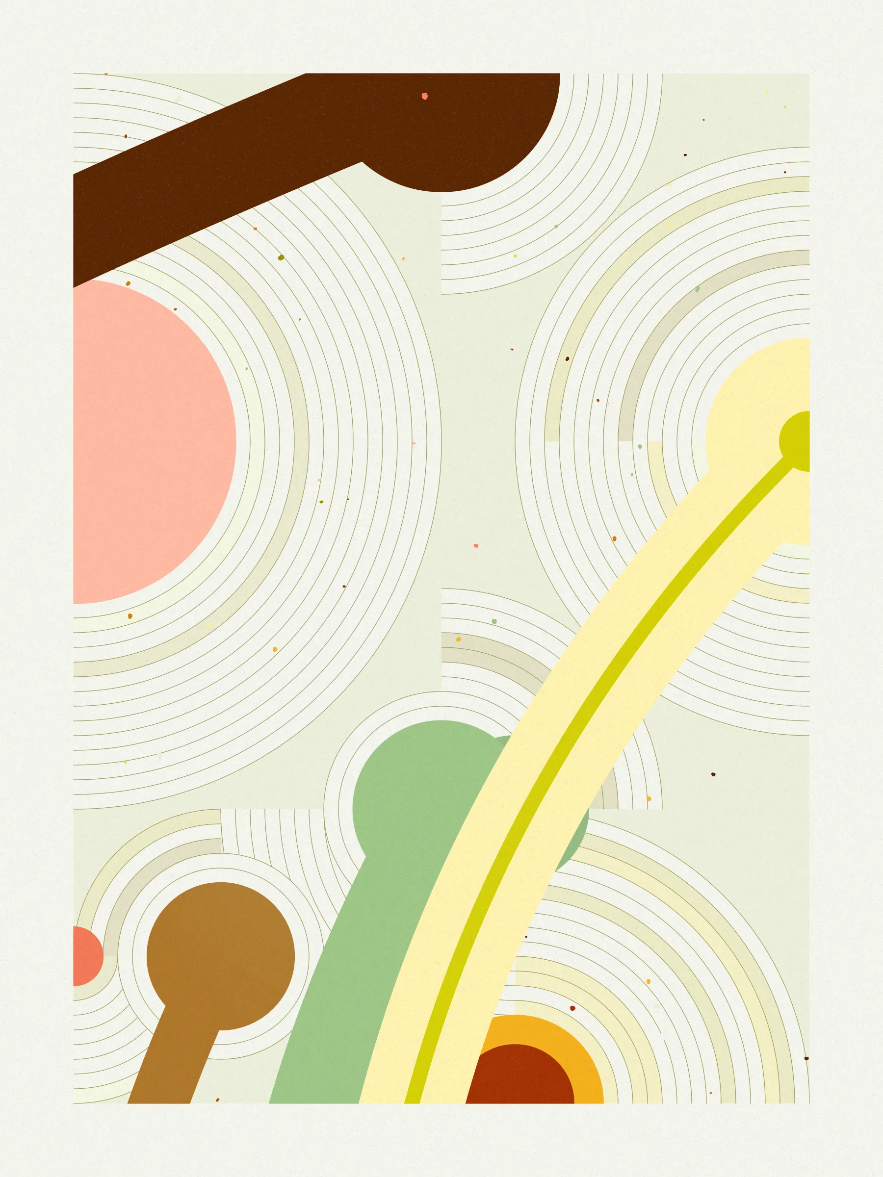 ##### **Forecast** abstractly captures the essence of rainfall on a stone-paved road, drawing an analogy between weather and human emotions, comparing the outcome of a weather forecast to the range of feelings a rainy day can evoke, inviting viewers to reflect on their own relationship with rain and the emotions it evokes in them. #####
####  ####
` `
The code creatively **recreates a weather forecast** to determine where on the canvas rain will fall. It emulates barometric pressure and humidity to alter a circle packing **algorithm that acts like clouds over the canvas**, generating the necessary data to calculate the probability of precipitation for each piece and distribute rain on the canvas in a visually appealing way.

**Geometry, color, and natural forces work together to create an abstract representation of rain** that pays homage to where I was born, “Galicia, where rain is art”.
 #### ####
  #### ####
   #### ####
 ***
  #### ####
` `
###### **The Concept**
` `
In the northwest of Spain lies Galicia, a region where rain holds a special place.

**With approximately half of the year consisting of rainy days**, it's no surprise that the Galician language has evolved to encompass a rich vocabulary of over 100 words to describe its various forms and moments. **Rain has become an art form in our everyday lives**, expressed through our language and the nuances of our conversations.

It was within this setting of rich traditions and linguistic nuances that **inspiration took hold on a rainy Sunday afternoon, as I wandered through the old part of town, captivated by the movement of raindrops and mesmerizing water ripples on the stone-paved road**, nurtured by the deep connection between Galicia's cultural heritage of intricate vocabulary of rain.

This intriguing interplay between weather and language extends far beyond Galicia, languages like Japanese, Welsh, and even Hawaiian bear witness to this captivating phenomenon, where **weather molds the very fabric of our linguistic expressions.** It serves as a testament to the **profound influence of weather on our collective human experience.**

While rain and weather influencing language ignited my inspiration, I sought to explore further, embarking on a creative journey that **explores the profound impact rain has on emotions and feelings**—a shared human language that transcends borders and requires no translations.

To express the diverse range of emotions rain can evoke, I created color palettes inspired by personal memories and experiences, capturing the essence of how those moments, events, and places made me feel. To further enhance the expression of emotions, I use size and proportion symbolizing and amplifying the intensity of those feelings. This approach brings forth the emotional impact of rain in our lives, **inviting viewers to reflect on their own relationship with rain and the feelings it evokes in them.**

To add depth and significance to its compositions Forecast uses a creative approach woven into its code, that became such an important part of the piece that gave its name to the project. **The code simulates a weather forecast emulating barometric pressure, and humidity** – variables that dynamically influence a circle packing algorithm that symbolizes clouds over the canvas, generating the necessary data to calculate the probability of precipitation for each piece and distribute rain across the canvas in a visually appealing way. The result is a perfect balance between randomness and control that added an extra layer of depth to the artwork.

**Prints**
Prints will be available for Forecast owners. For more details, [visit this link](https://www.mlarino.com/work/forecast "order prints").

***
\
**Keys**
**[S]** - Download image.

Press the **[LEFT ARROW]** key to explore the different elements that help build the final image.

To switch between different aspect ratios, use the following keys:
**[0]** 3:4 Print (default)
**[1]** 9:16 ratio
**[2]** 1:1 ratio