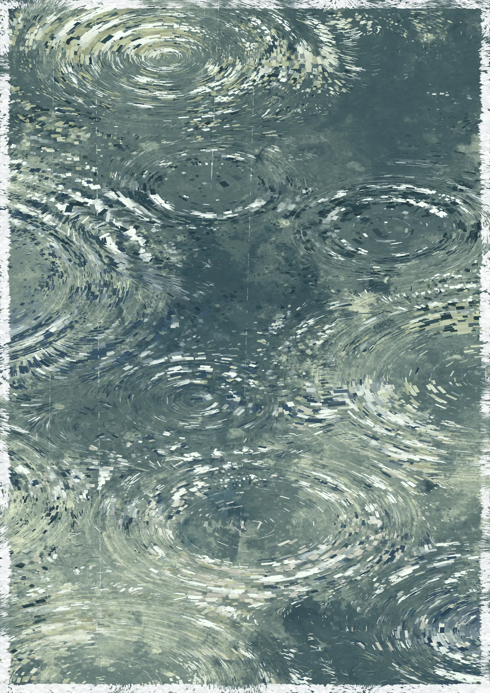 Rippling is a generative algorithm that recreates the impression of a raining day. It is a research for the balance between order and chaos. It is also a journey through time and light. Each token represents a different moment and space, creating a unique composition.

I took great inspiration from Impressionism, focusing on capturing the light of a moment. The highlights of the ripples are calculated with a simulated 3D water surface combined with a directional light in order to achieve the realistic look of the reflection. The result of this then serves as a base for laying the strokes on the canvas. Light plays an important role in our memory. Through the light and the colour we travel back to different moments and places in our memory.

The colouring of Rippling is inspired by the 24 solar terms of the Traditional Chinese Calendar. Each term represents a different period in the year. Rippling uses these terms to represent not only the time but also the memories of the season.

Growing up on a subtropical island, rain was a big part of my childhood. I can vividly recall those heavy showers in the afternoon of the summer. It washed out the agitating heat and calmed the world. With Rippling, I'm seeking to use a generative algorithm to recreate the feeling of a rainy day or night at different moments. And perhaps, it could remind you of the sound of the rain drops, the scent of the dirt after the rain or that moment the sunset peek through the heavy cloud ...