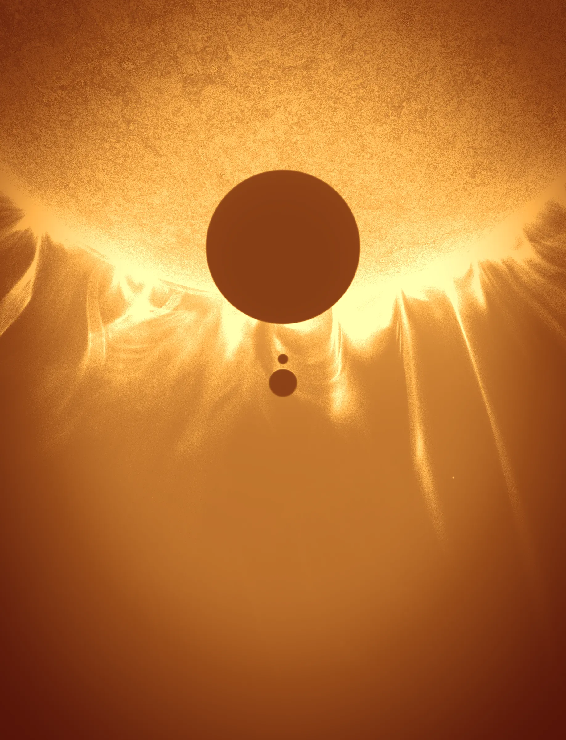 Solar Transits is a procedural exploration of the origins of astrophotography. Each image in this series depicts a randomly generated astronomical event but viewed through the lens of mid-to-late 19th century image capture techniques. The collection features a variety of rare alignments of stars, planets and moons, and are rendered in the spirit of the daguerreotype.

In June of 2012, I took a trip to Minneapolis to speak at the Eyeo Festival. Venus was going to transit while I was there. I was curious. I had not seen a transit before. At 5:09 pm on June 5th, a nearly imperceptible black circle began its march across the sun. Were it not a predicted mathematical certainty, it is doubtful anyone would have noticed. For six minutes, the light from the sun was 0.087% dimmer.

It is a significant thing to see an object silhouetted against the sun. We are so accustom to seeing our perfect circle of pure light that we can't help but to celebrate the occasions where something blocks the view. I still feel a little more excitement when a slight shadow shoots across the landscape on a cloudless day, the source being an extremely rare transit of a commercial jet liner.

Exponentially more rare is the planetary transit. When Venus hangs on the horizon, glowing against the night sky, it is all too easy to think it another star. Only when it is viewed in silhouette can its position in our universe be fully appreciated: orbitally locked like us, and forever drawing it's path around the sun. That tiny black circle effected me in a big way. The scale of the cosmos shifted into perspective. That doesn’t happen often. I was incredibly moved. It was an experience I will never forget. This project is an homage to that strange once-in-a-lifetime event.

As it turns out, I was very lucky to have seen it at all. In the time since my birth in 1972, a Venus transit has only happened twice. The 1st time was in 2004 but I lived in a part of the world where it was not visible. The 2nd time was in 2012. Unless I live to be 145 years old, there won’t be a 3rd time. There are a couple silver linings: the Great American solar eclipse is on April 8 2024, and Mercury will transit in 2032.

The first 10 sales will have the option to purchase their output in the form of a framed daguerreotype.
