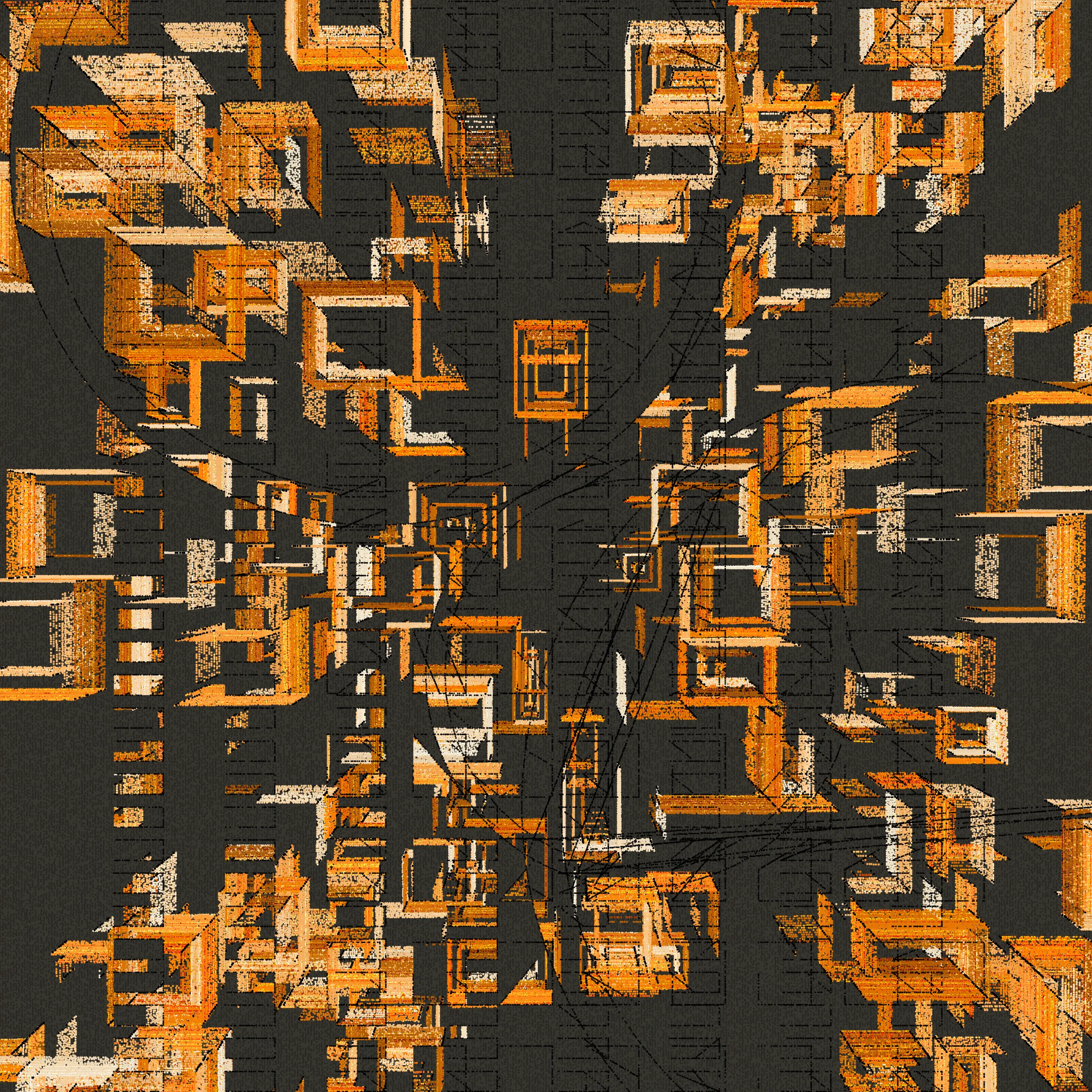 Structures is an abstract generative art project drawn entirely with dots.

About project development:

*In generative art, I like to experiment and test sometimes improbable things (which was the case for this project).*

*Structures is a very special project that was born from this experimentation, in this case, the merger of two discrete projects I was working on.*

*When I was working on the first version of Structures, even after a long development I was not completely satisfied with the result, and ended up putting the project aside to try to find a way to finish sometime in the future.*

*I then started another, more abstract, project (with various shapes, triangles, circles, grids of rectangles, etc.), that really had nothing obvious in common with Structures. But, ultimately, this project too, alone, was not enough.*

*And then one day I wondered how these projects might inform each other, and worked to make Structures more abstract. I honestly had no expectations of success, but nevertheless worked to merge the codes of the discrete projects just to see what it would yield.*

*I was pleasantly surprised by the result, and then continued to iterate this new hybrid version until finally arriving with what you see here.*

Each variation generated by Structures is drawn using only dots. It is the complex algorithm of the project that determines the position, size, color, etc. of each dot through approximately 1,500,000 to 40,000,000 random decisions based on the hash of the mint and draws approximately 350,000 to 10,000,000 dots based on these random decisions.

In live mode:
- click during the animation = animation pause
- click at the end of the animation = display of the number of dots drawn

Made with ❤️, code and p5js.