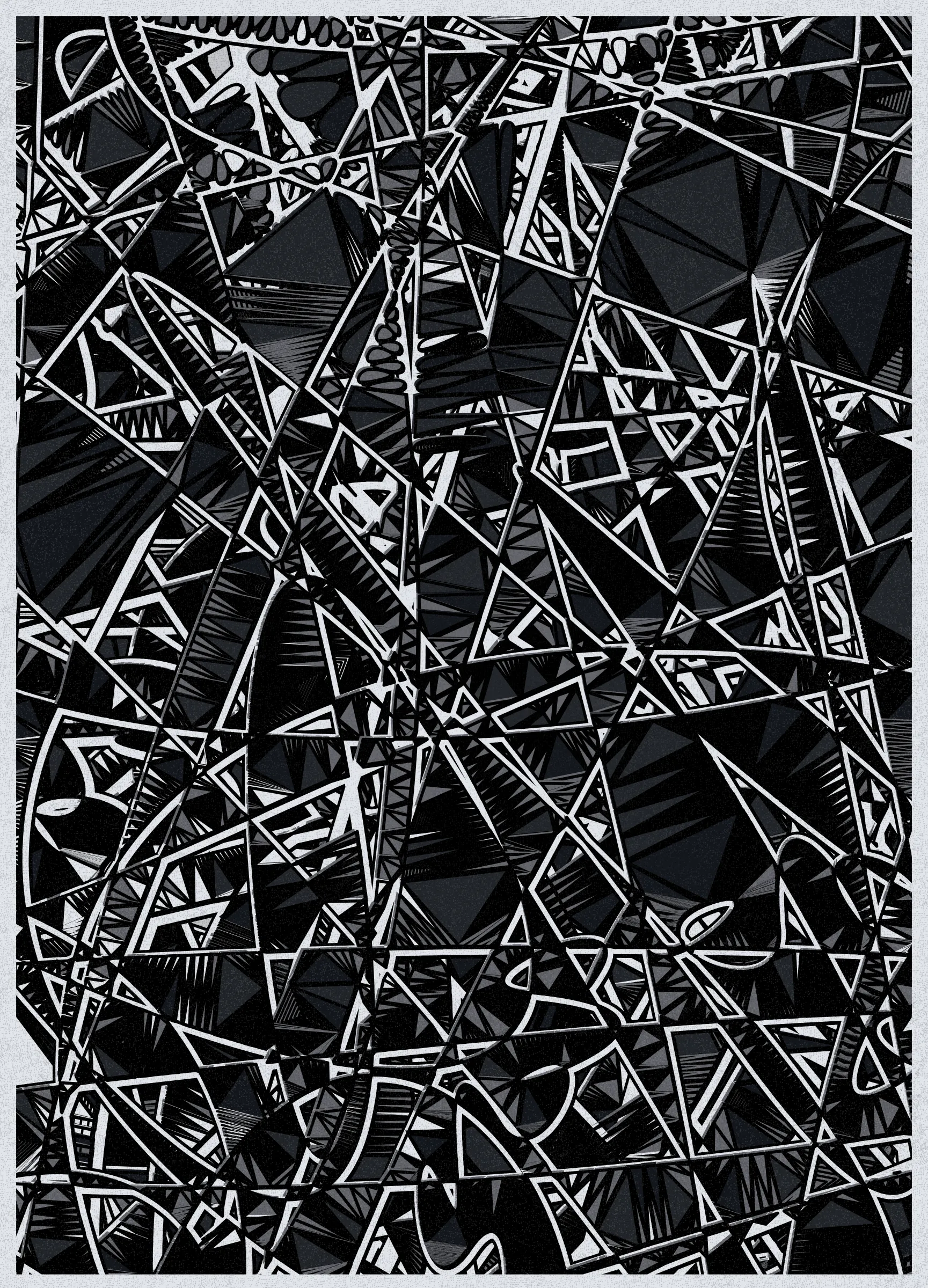 Renders Game is a note to myself on creativity.

I will often believe strongly in an idea, yet, once realised, and I'm confronted with the reality of the output, it leaves me unsatisfied.

So I take it apart, find a detail that I love, and grow something new from that tiny piece. It's a constant process of discovery. Eventually, I'll find a result that feels right — but only once it's staring back at me.

The name of this piece is a tongue-in-cheek nod to Orson Scott Card’s 1985 science fiction novel, *Ender’s Game*, as well as to the countless outputs I’ve produced during this creative process. In the book, Ender trains relentlessly. Only once he's completed his final exam (what he believes to be another simulation) does he discover that it was actually real — the final battle to save humanity.

In my own creative process, most of the steps along the path likewise feel like practise, with the satisfaction of achievement only revealing itself after the work stares back at me, complete.

This has been one of my longest running creative processes to date, having been re-written and re-conceived many times over.

It's worthy of the name.

## About

This piece treads a balance between the abstract and the literal.

The generative structure draws inspiration from cubism - procedurally generated curves of various complexity are grown, layered, intersected, and then broken into fragments of constantly shifting scale. 

Painting each fragment in turn reveals an abstraction of the original curves and lines, viewed through the algorithm's interpretation.

Each fragment is illustrated using prominent, simple lines - a nod to the literal. These are rendered using ink-like outlines and bold, loose colour application. It draws inspiration from contemporary ink illustration, balanced against the natural precision of digital tools. Not completely organic, yet not completely digital.

## Keys:

Number keys 1-4 - Debug views
Number key 5 - Re-render from seed
s - Download rendered image