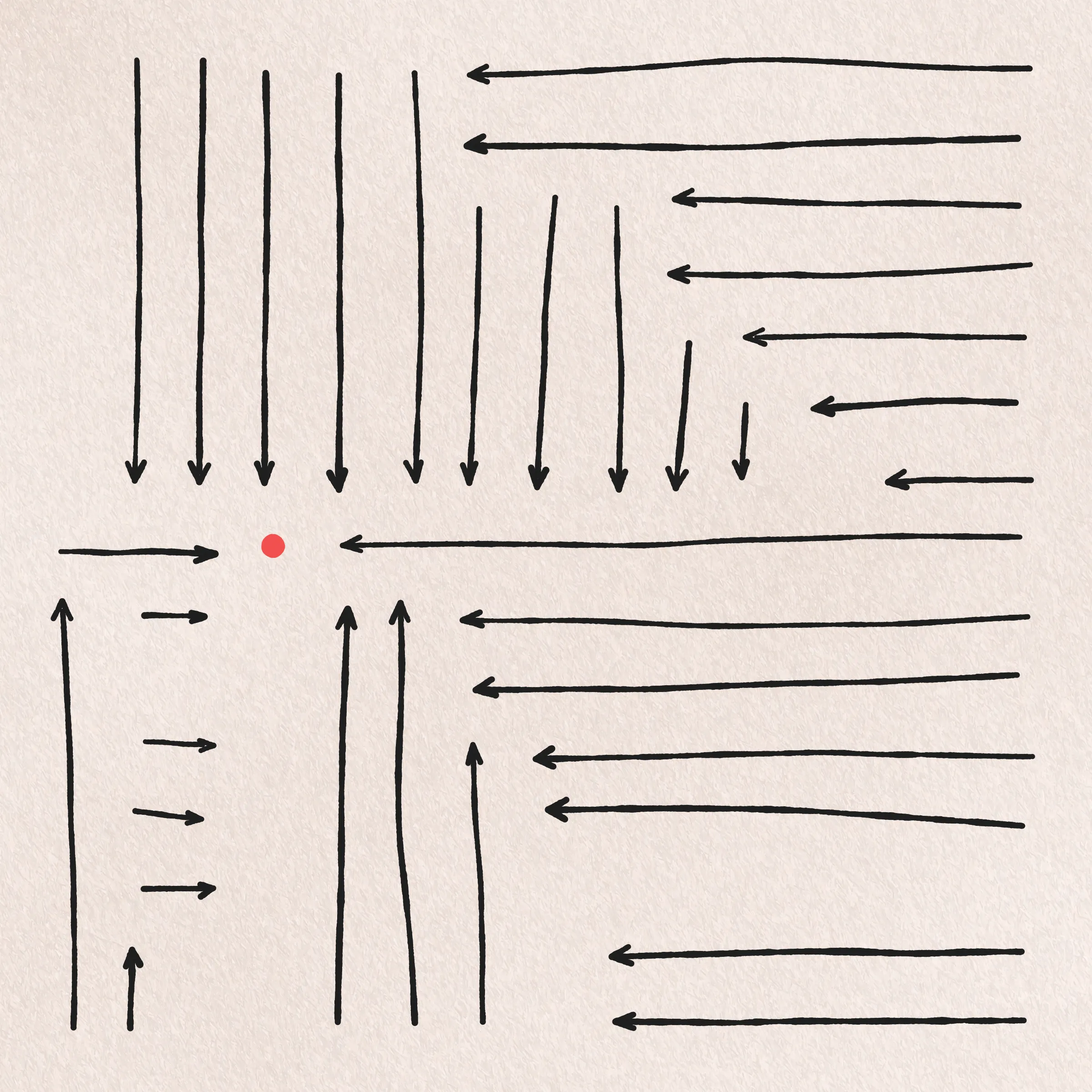 A simulation of me sketching 100 variations of the same idea. My focus and attention to detail wane with each successive drawing as boredom, frustration, and feelings of inevitability begin to sink in. By the end I find myself repeatedly asking: What's the point of it all?