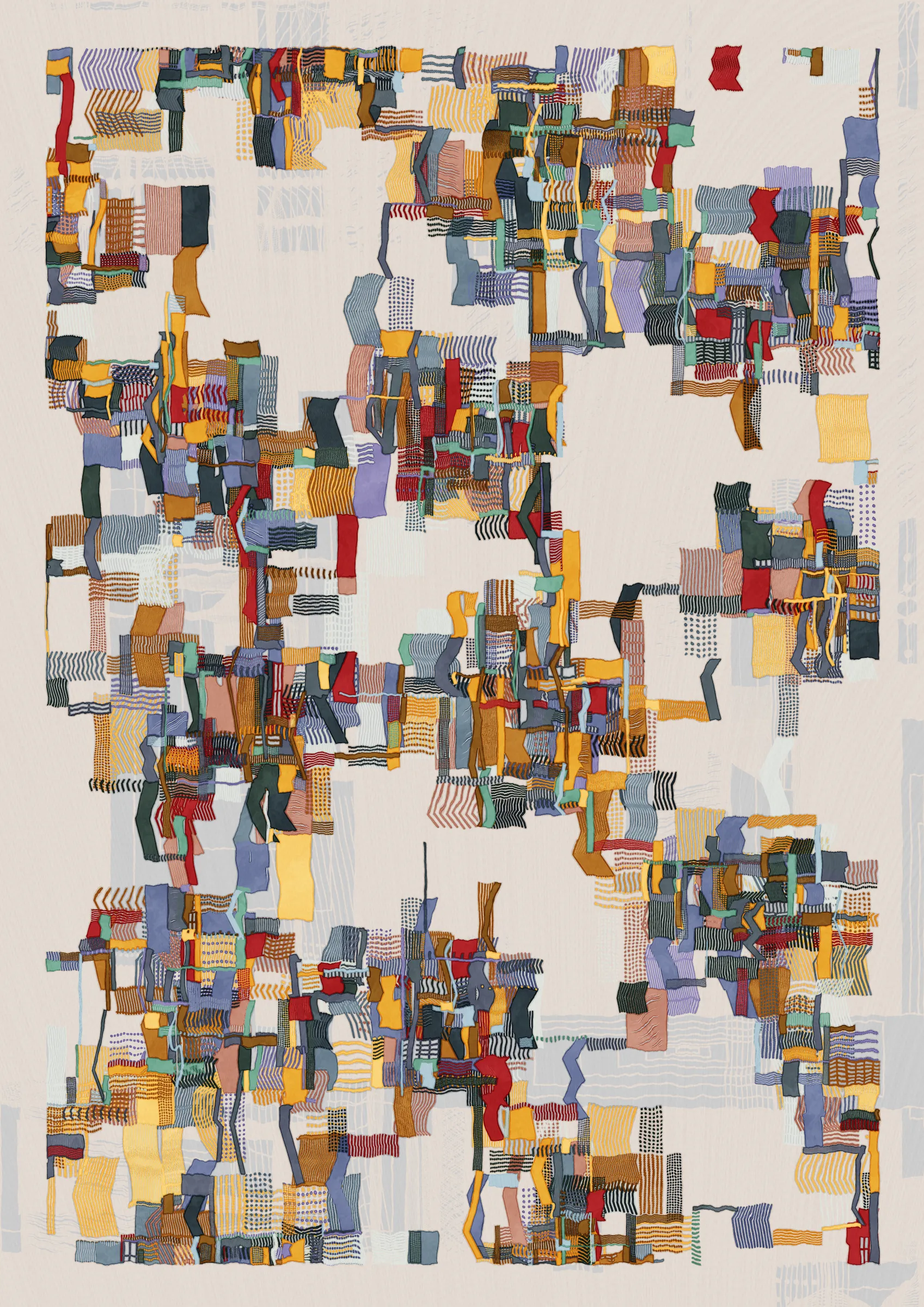 **Nära explores the connections that make us human.**

Nära (close or near in Swedish) is a celebration of friendships and relationships throughout our lives. How some of them are small, fleeting and ephemeral while a select few become lifelong bonds. The work examines the intricate graphs that are formed by these connections. Graphs are all around us and have existed for as long as we have been human. From early settlements of hunter-gatherers and nomadic tribes to the internet of today. It's all graphs.

Nära allows the viewer to explore and experience these graphs as a metaphor for the organic, organised chaos that is life. Shapes connect from one node in a graph to the next, sometimes spilling over, doubling down and creating layers of intricacy. Imperfection is embraced and Nära exposes the chaotic and unpredictable elements of life. 

The artistic vision of Nära is to highlight and expose graphs in a tactile manner that allows the viewer to see the whole graph, but also engage with the details and texture.  In doing this, Nära attempts to bring a novel contribution by pushing the boundaries of graph representation and introducing an emotional dimension to this oftentimes rigid and scientific discipline. By treating graphs as a metaphor for relationships in life, they become an integral part of the concept and an important artistic tool. 

Nära takes inspiration from the De Stijl movement in reducing the world into a deliberate expression in its smallest form and builds upon the use of shapes imbued with meaning in the works of Hilma af Klint. These ideas are expanded on by accepting that what is deliberate must also relinquish some control through the pseudo-randomness of generative art. This invites reflection on the balance of control and chance in our lives. 

_Through Nära, you are invited to reflect on the connections in your own life and on the significance of the relationships that define us as human beings._ 

To interact with the script:
- Press 's' to save.
- Add the following to the URL:
  - pd=x, where x is a number to control the resolution via pixel density (useful for rendering high resolution stills)
  - rs=x, where x is a number to enable and control the rendering buildup animation.