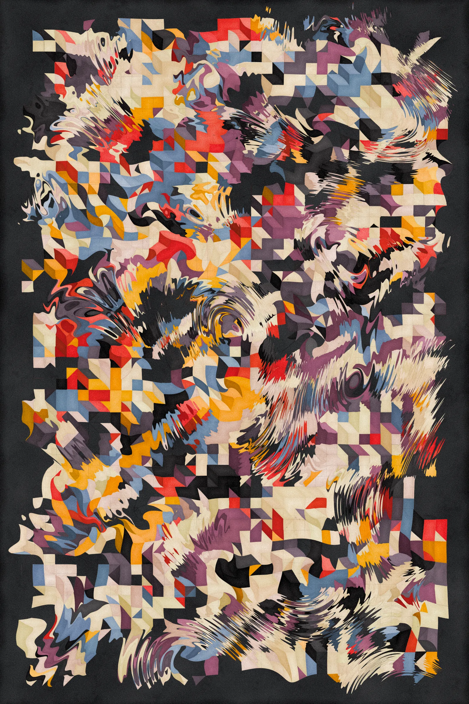 **Trichro-matic** meditates on perception.

As you explore the piece, your perception of the structure shifts. Elements change their relationships - what is out turns in; what is flat deepens. What stood adjacent now occludes.

The piece uses rhythmic color and form, displacement, and juxtaposition to create structures that invite interpretation and exploration. Some outputs challenge our depth perception conventions, while others manipulate explicit structural cues and emphasize intentional imperfections.

From this concept, the piece gets its name - Trichro-matic - denoting the ability to perceive using all three primary colors. The hyphenated "o-matic" denotes fictional machinery, hinting at the generative system supporting the piece. Both hand-selected and algorithmically-generated color palettes feature, with the latter aiming to elicit emotions akin to the former.

When you explore an output from different starting points, you understand the elements' relationships differently. In these changing interpretations, no answer is definitive. Each perspective, whether your first, your last, or someone else's, is valid.

Prints will be available for Trichro-matic owners. For more details, visit [this link](https://www.mountvitruvius.art).

Note: Renders might take longer on lower-end or mobile devices. This piece is my most technically complex release to date, relying on a custom GPU render process which can demand significant resources, even if outputs appear simple.

Finally, I dedicate this piece to my father, who suffered vision loss from a stroke in September 2023.