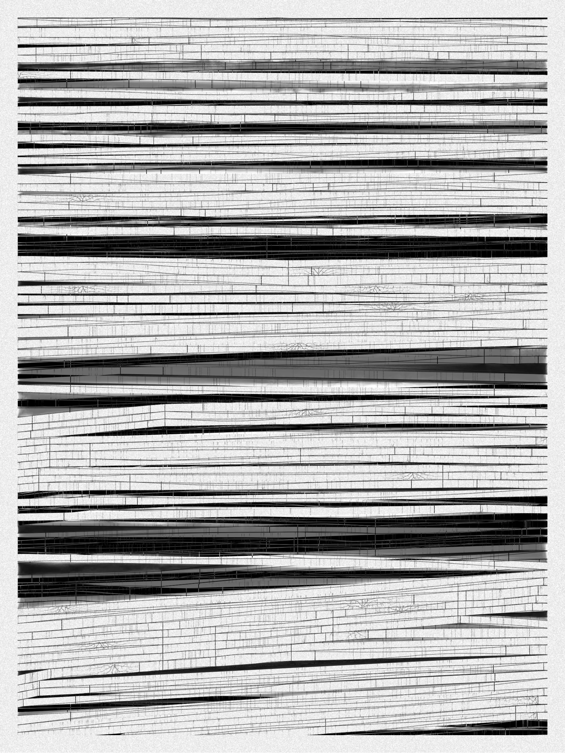 # Neural Sediments

## “Before objectivity, there was truth to nature; after the advent of objectivity came trained judgment”

Lorraine Daston, Peter Galison

Improving my decision-making process is how I would sum up my lifelong quest. Understanding yourself and the unlimited variables and actors surrounding us daily requires a radical yet utopian pursuit of objectivity.

A prerequisite to an objective observation is identifying and eliminating cognitive and observational biases.

My obsession with objectivity started as a sociology student; while studying epistemology of science and pondering the works of Emile Durkheim, Max Weber, and Karl Popper.

This quest never left me and has been a cornerstone of my artistic practice for 25 years.

“The map is not the territory” is a mainstream expression highlighting a potentially oversimplified version of reality. In this series called Neural Sediments, inspired by the works of Alberto Burri, František Kupka, and Swiss topography, I highlight the complexity of our brains and some of their biases.

Looking at one Neural Sediment will deliver you a first broad impression; however, looking at it for a longer time will yield a never-ending and much more nuanced and delicate observation. Like Alberto Burri’s Cracks series, some things not obvious to the eye become real over time. Each Neural Sediment opens itself to the viewer in a unique way. The more you look at it, the more you can decipher it. 

Like Swiss alpine glacier sediments, this material appears only after a certain amount of time and a decent amount of gravity. Burri used a special technique to envision time with cracked canvas; František Kupka, in his Katedrála painting, opens the fourth dimension by looking at the vertical lines of the glass window.

In the Neural Sediments series, I used both as an inspiration to push the viewer’s eye to search for more details and a deeper perspective.

Choosing color palettes for a long-form generative art collection is as demanding as solving technical algorithmic challenges. 

The color palettes I create result from a process I've built into my practice over time. Each palette comes from my own algorithmic selection trained on classical masterpieces.

After this first selection, each set of colors used in a Neural Sediment is re-arranged to be linked with endangered ecosystems such as dark blue waters, peach salmons, rare botanic species, or volcanos.

Like Josef Albers, who highlighted the instability and deceptiveness of colors, my color sets are here to reinforce the question of objectivity in the art world and life in general.

Looking at its overall structure, each Neural Sediment evokes a brutalist architecture. 

Prioritizing function over form, each Neural Sediment aims to be used as a tool to rediscover oneself, free from the cognitive constraints we put on ourselves and the world around us.

PS: From a technical point of view, Neural Sediments require some heavy calculations, considering the very large number of intersections to compute prior to rendering.

PPS: Pressing the letter “i” on your keyboard will generate a high resolution export for a large scale and print friendly format.